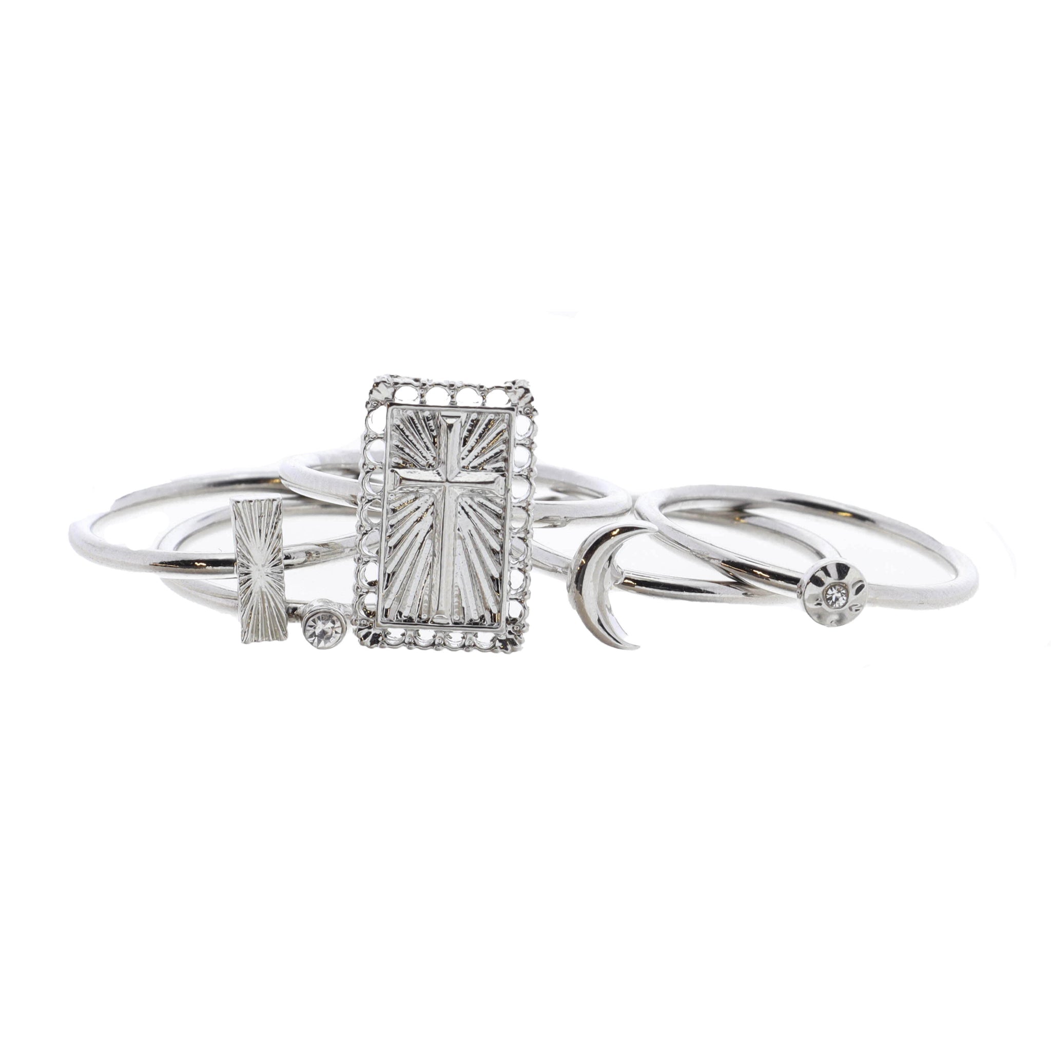 Set of 5, Rectangle with Cross and Coordinating Silver Rings