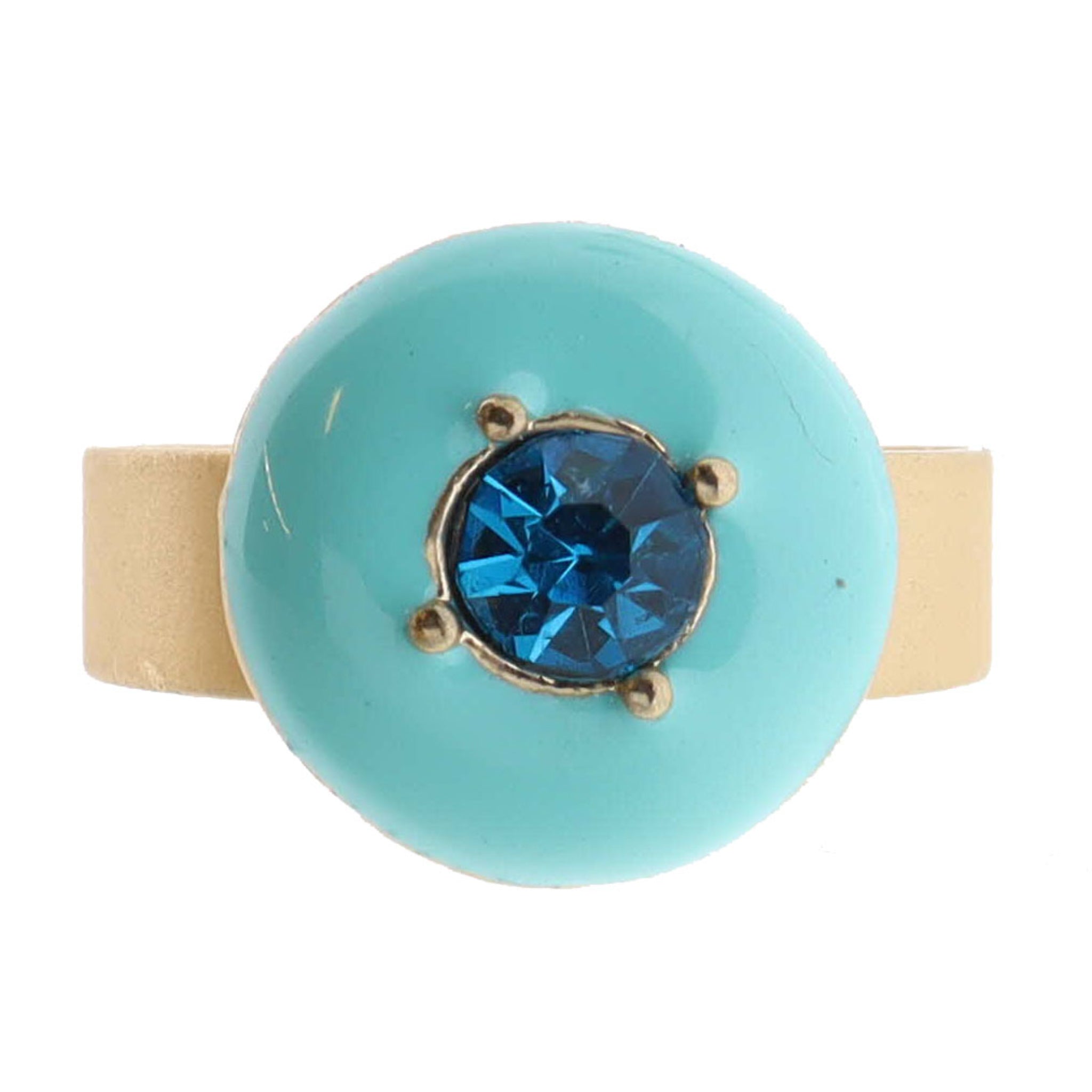 Kids Adj. Ring, Light Blue Enamel with Teal Crystal Circle