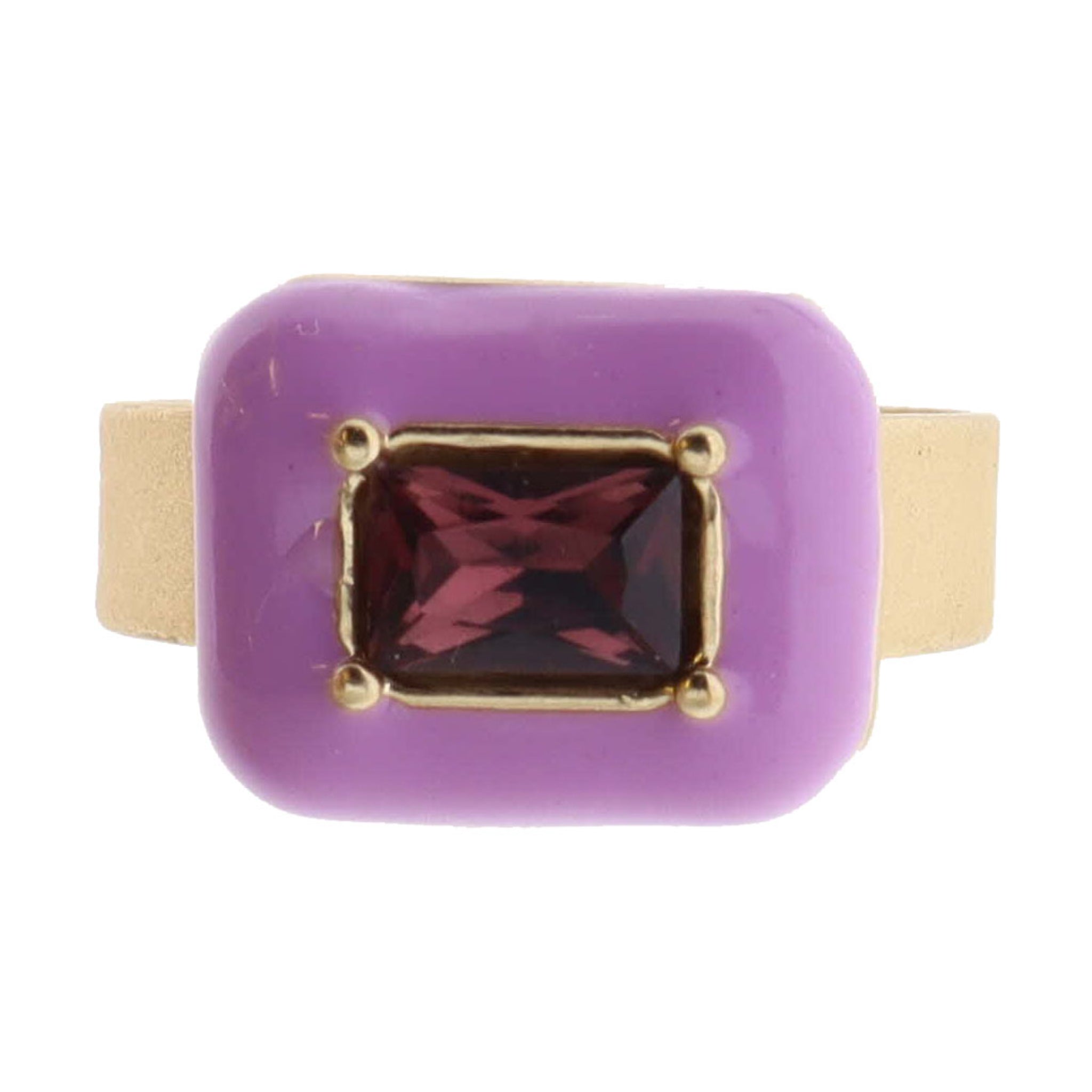 Kids Adj. Ring, Lavender Enamel with Purple Crystal Rectangle
