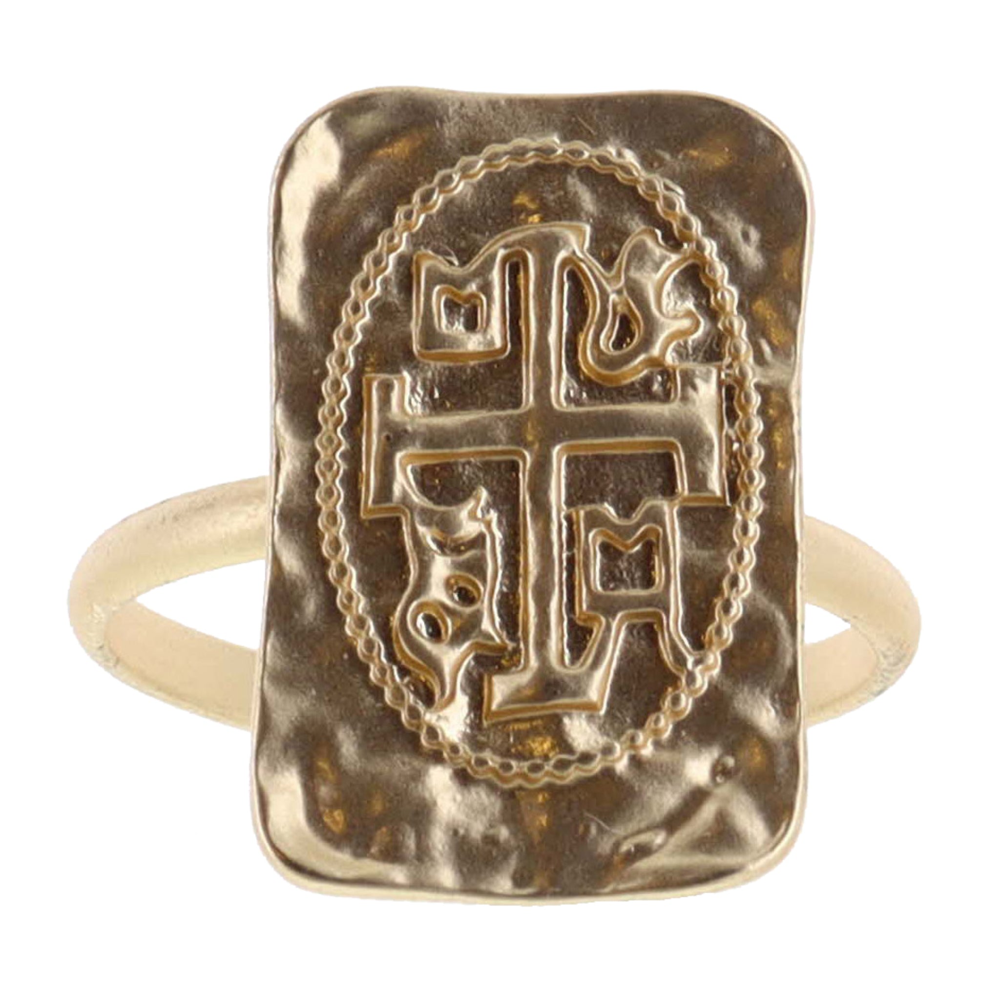 Rectangular Gold Cross Plate Ring