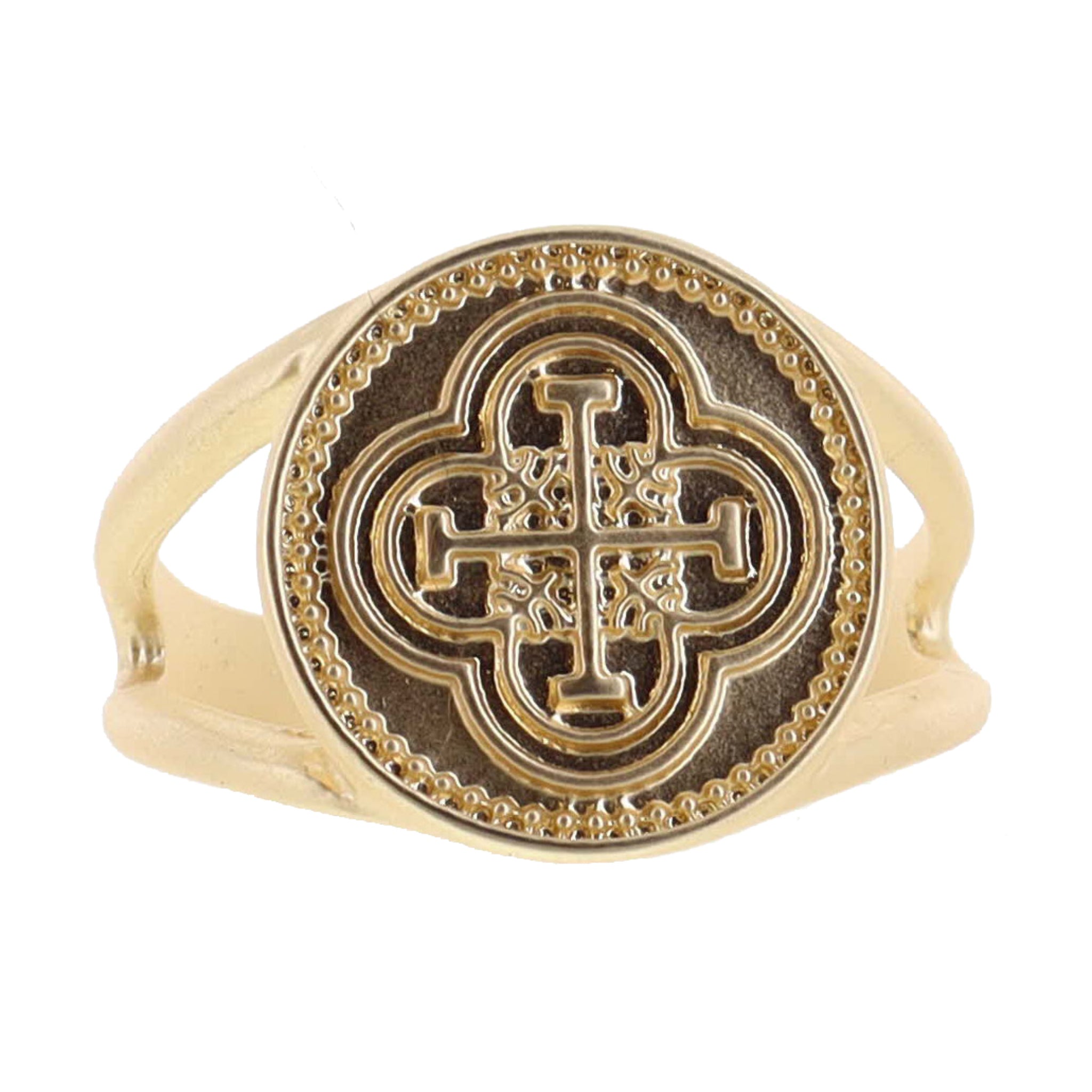 Gold Square Cross Medallion Ring