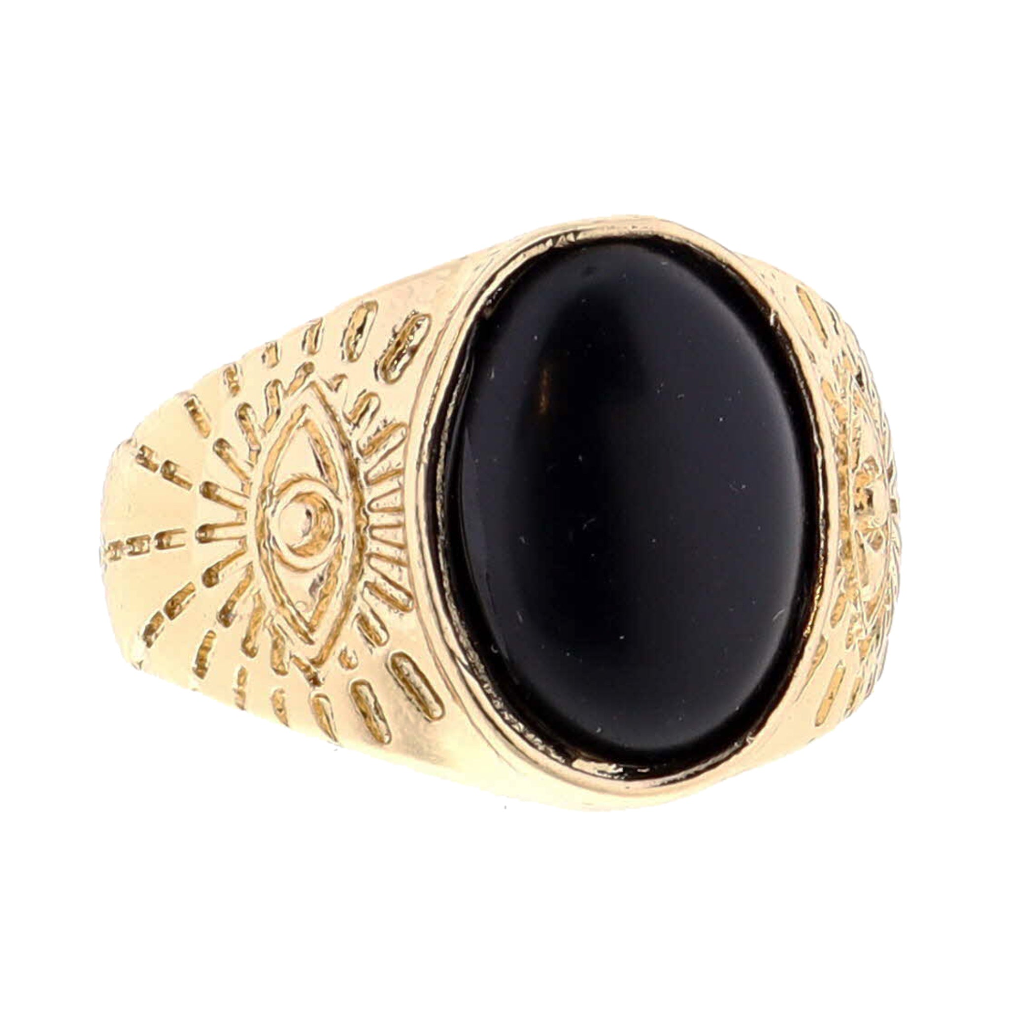 Jet Oval on Gold Evil Eye Designs Signet Ring