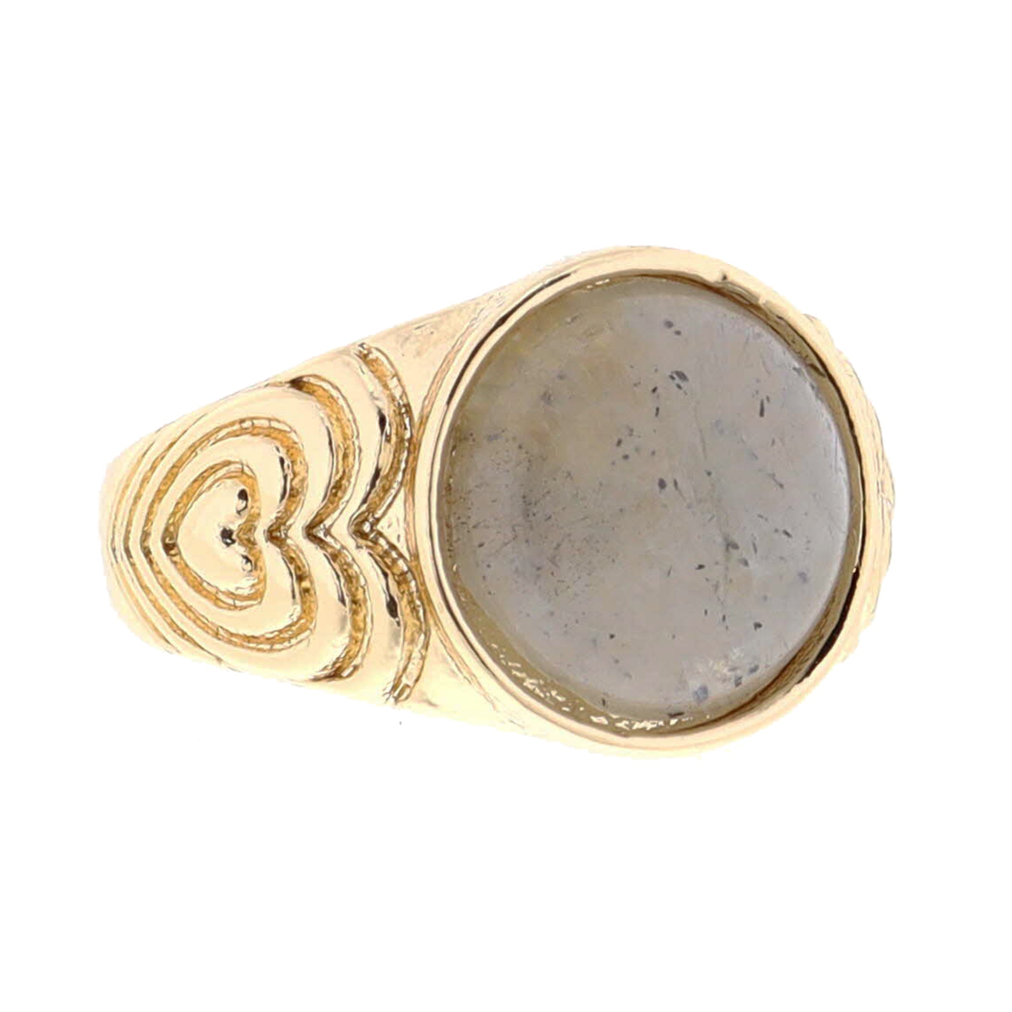 Labradorite Circle on Gold Heart Designs Signet Ring