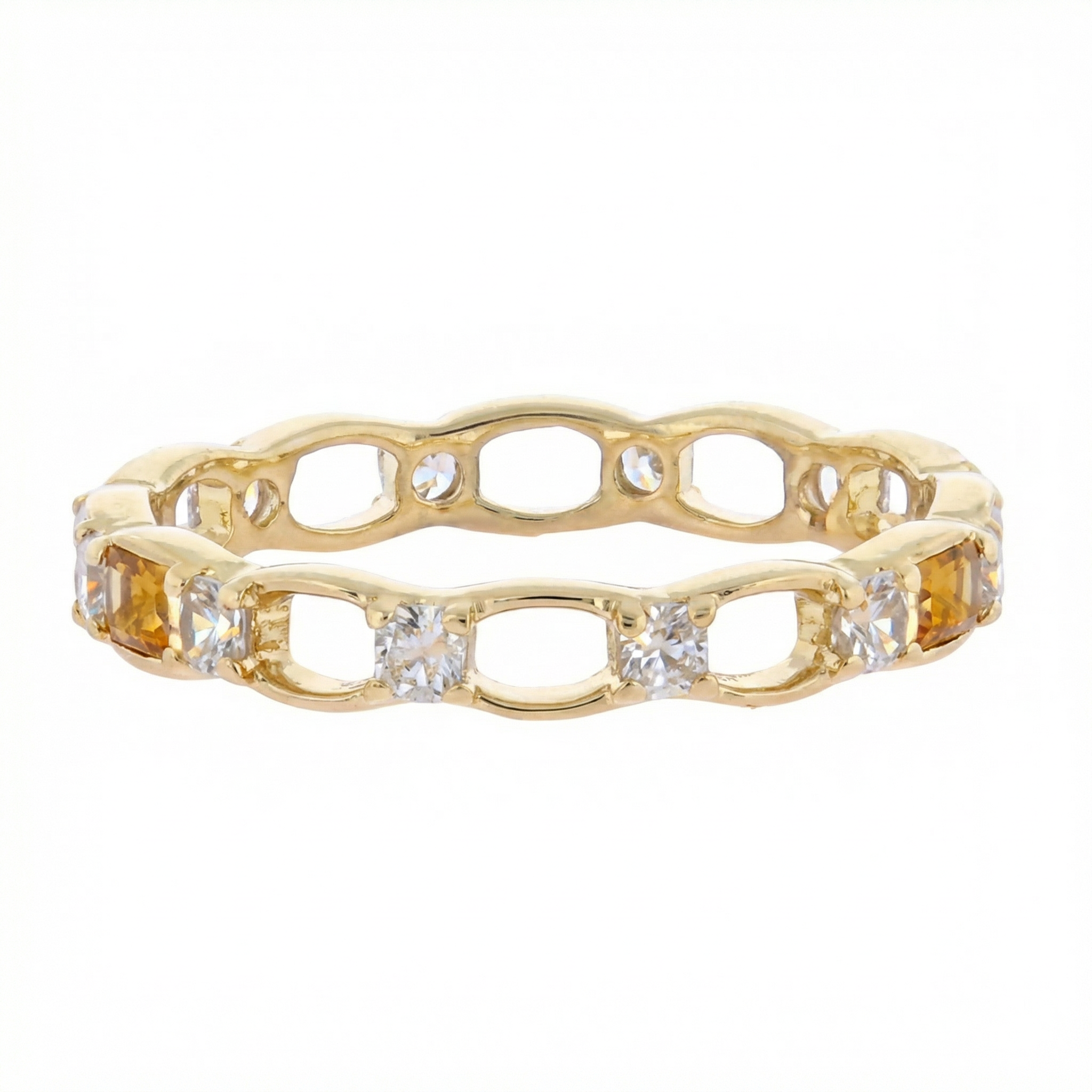 18K Gold Plated Crystal Accented Link Band Ring