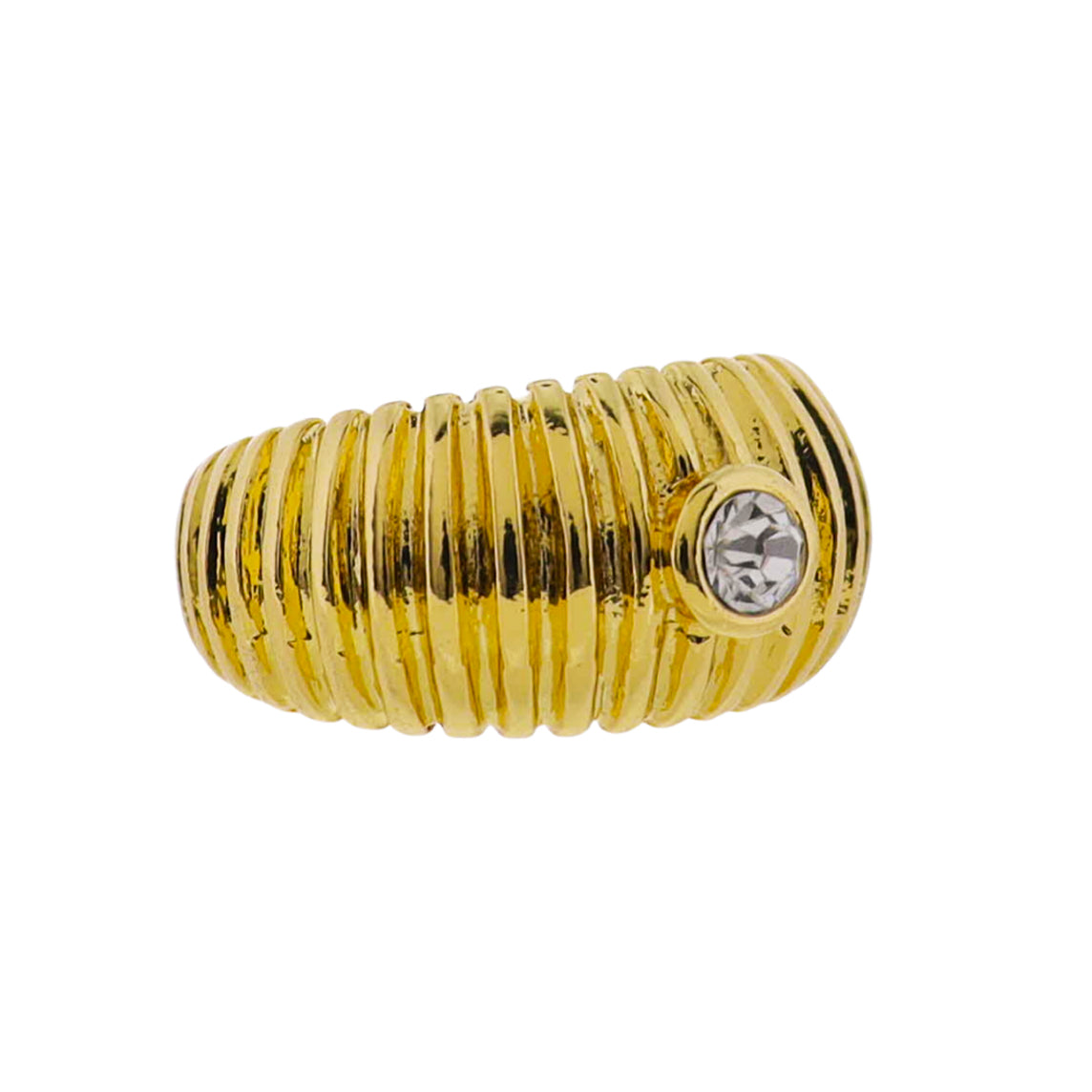 18k Gold Plated Textured Ring with Clear Center Crystal