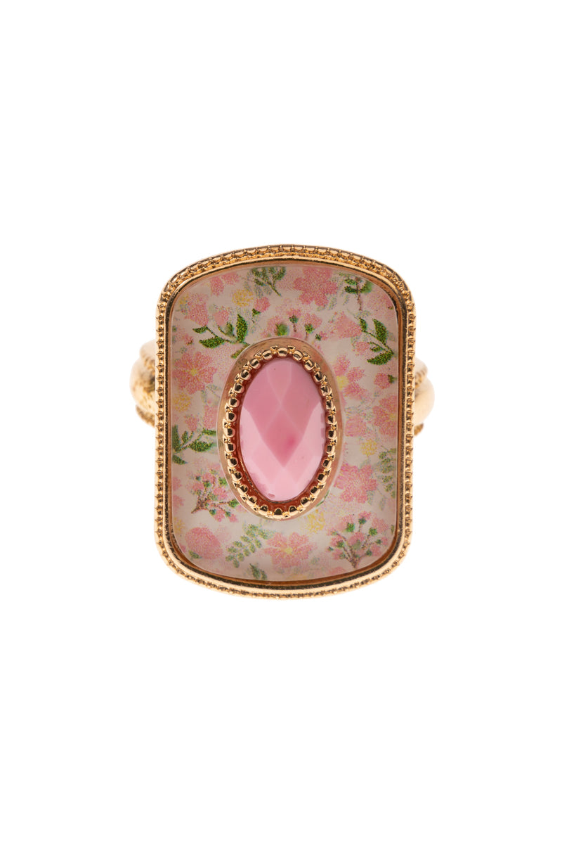 Baby Pink Ring with Pink Floral Rectangle and Center Stone