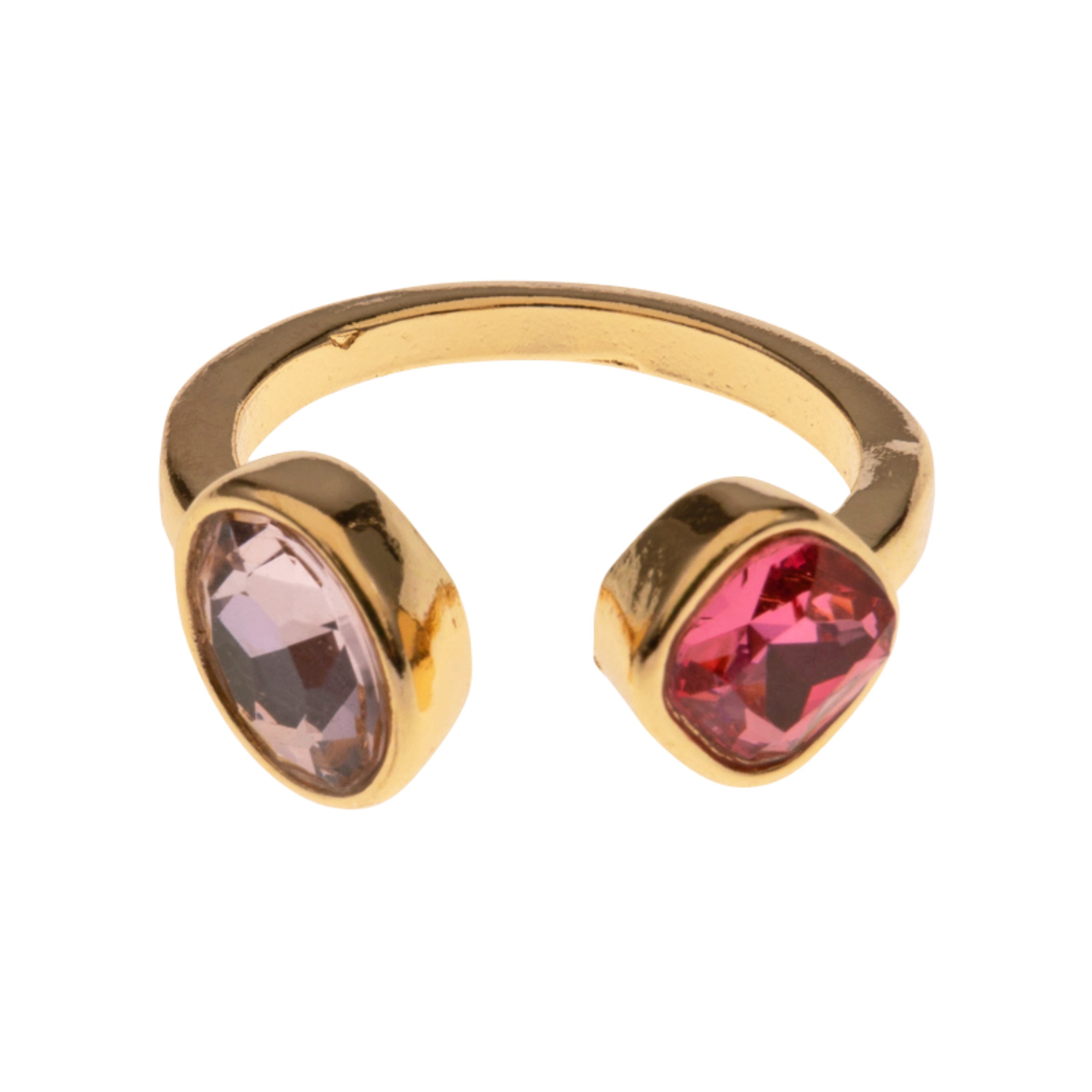 Gold Hot Pink Crystal, Light Pink Oval Crystals Adjustable Ring