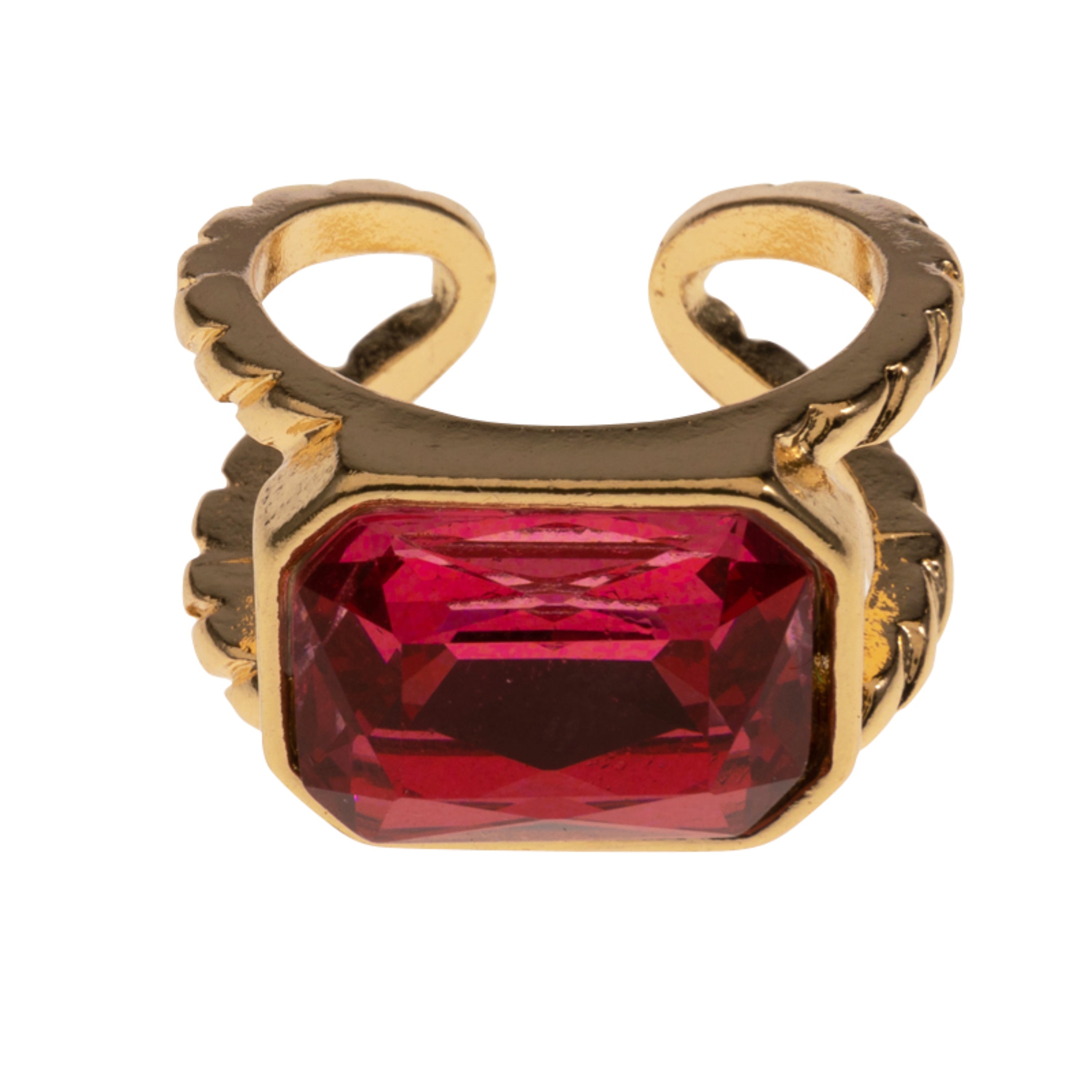 Gold Rectangle Pink Crystal Adjustable Ring