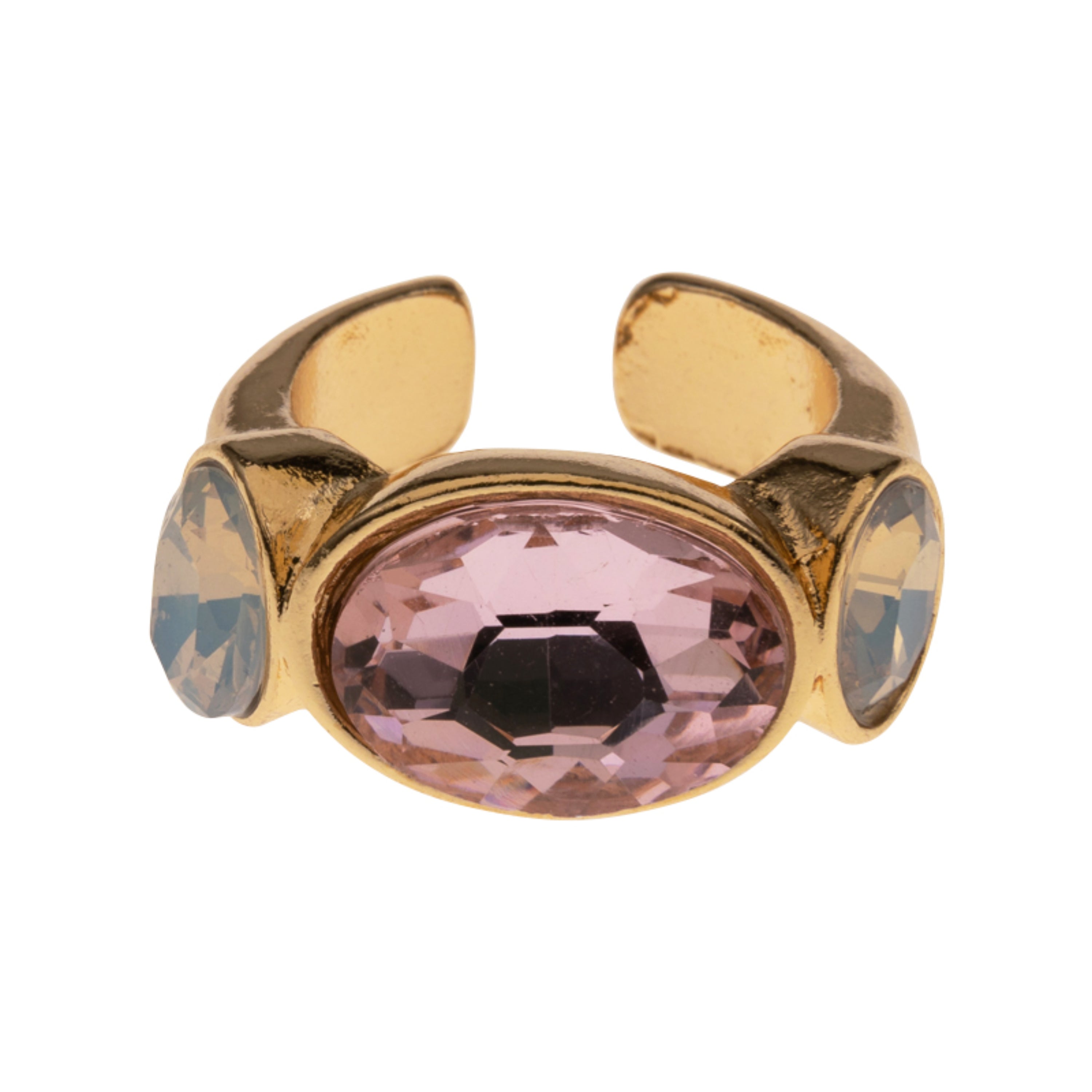 Gold Oval Moonstone, Pink Oval, Oval Moonstone Crystals Adjustable Ring
