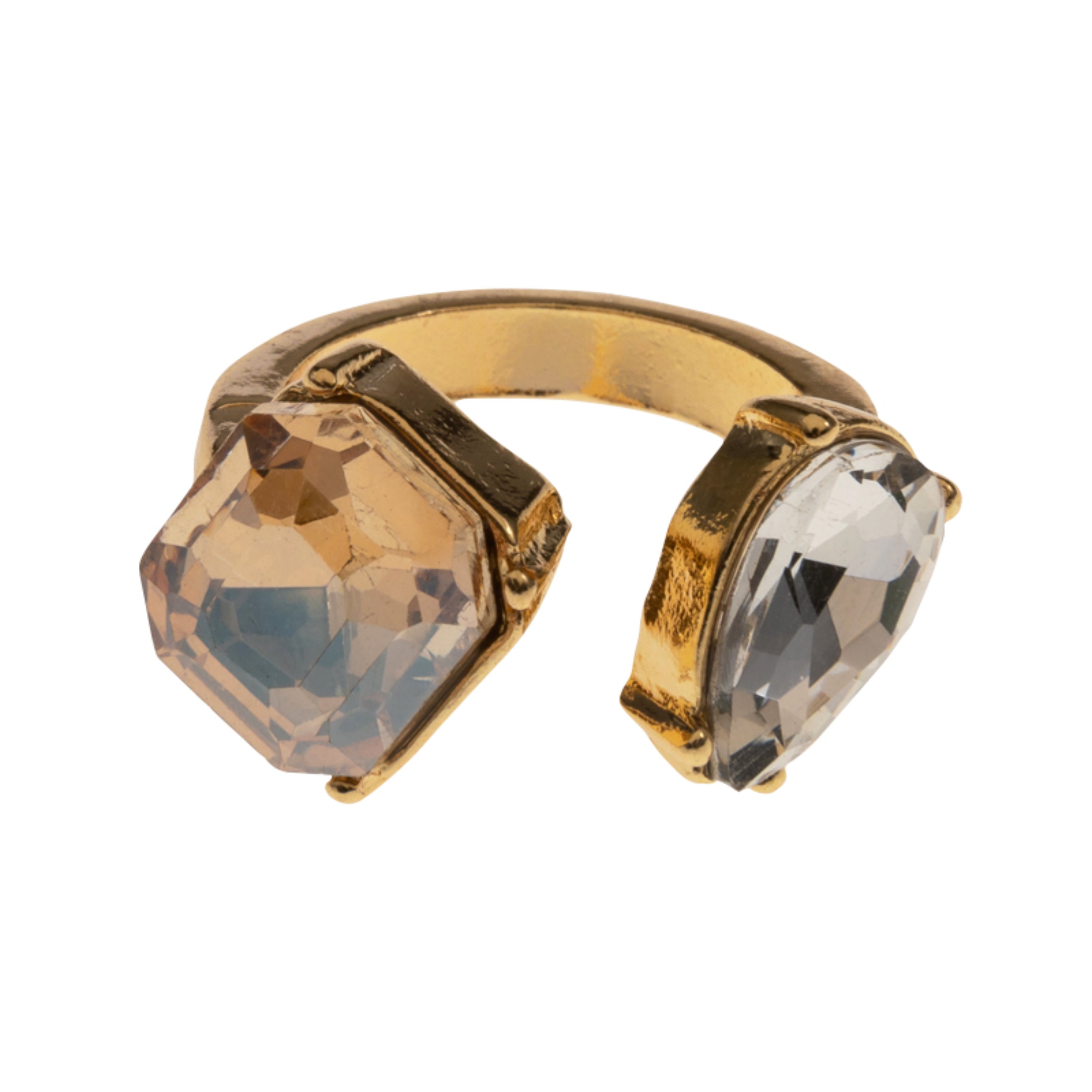 Gold Clear Teardrop, Square Champagne Crystals Adjustable Ring