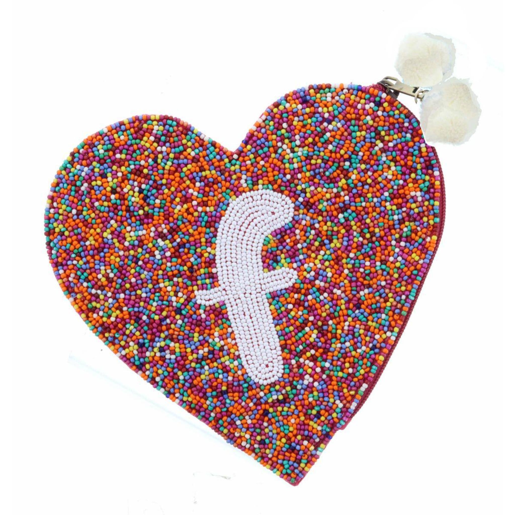 Multi Rainbow Seed Bead Zipper Pouch "F" Coin Purse
