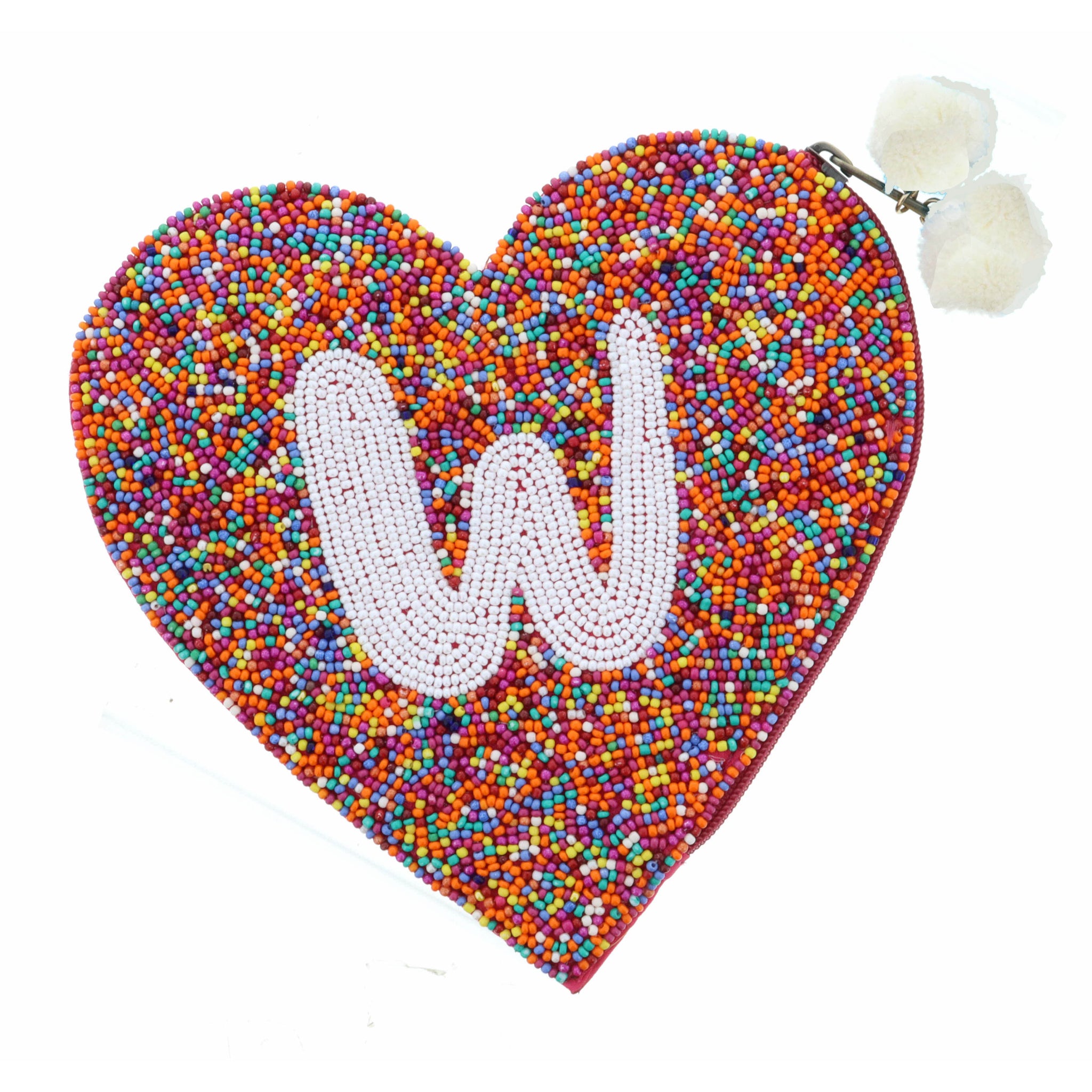 Multi Rainbow Seed Bead Zipper Pouch "W" Coin Purse