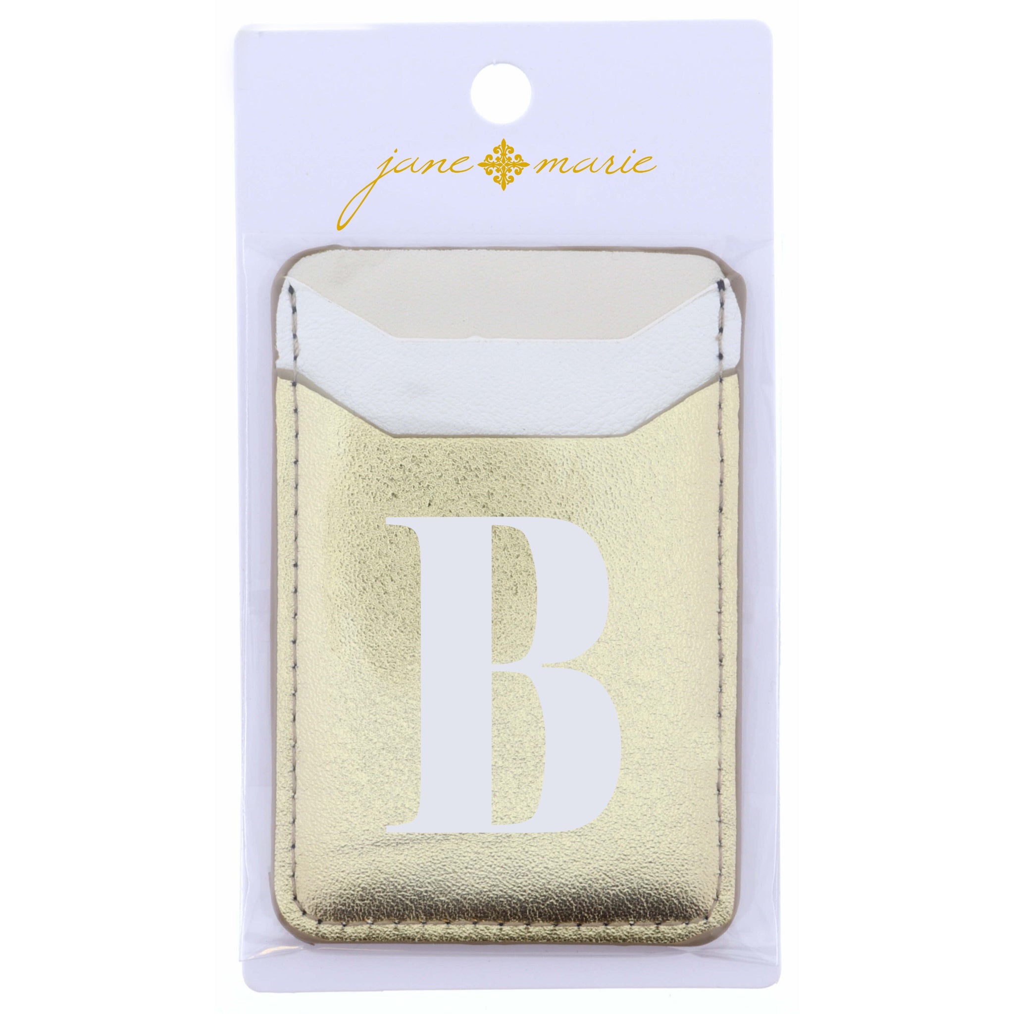 Cream, White, and Gold with Initial B Phone Wallet