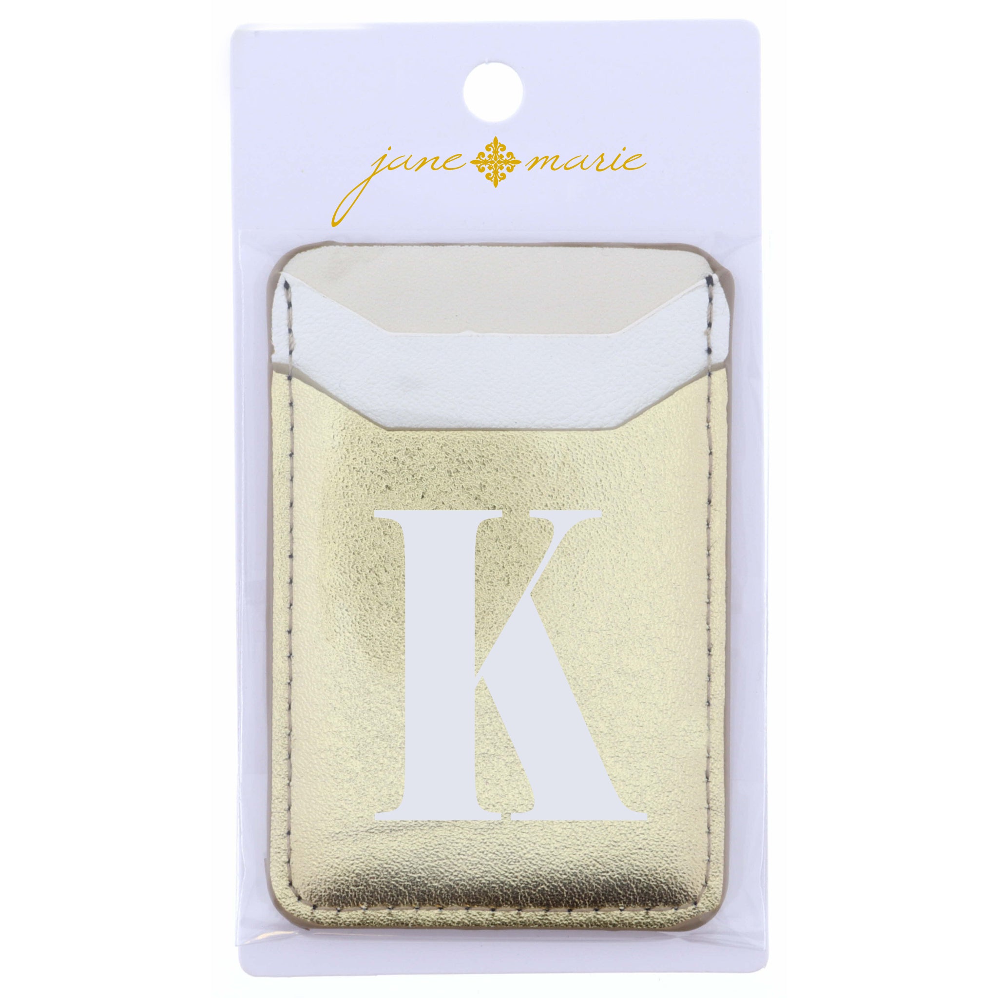 Cream, White, and Gold with Initial K Phone Wallet