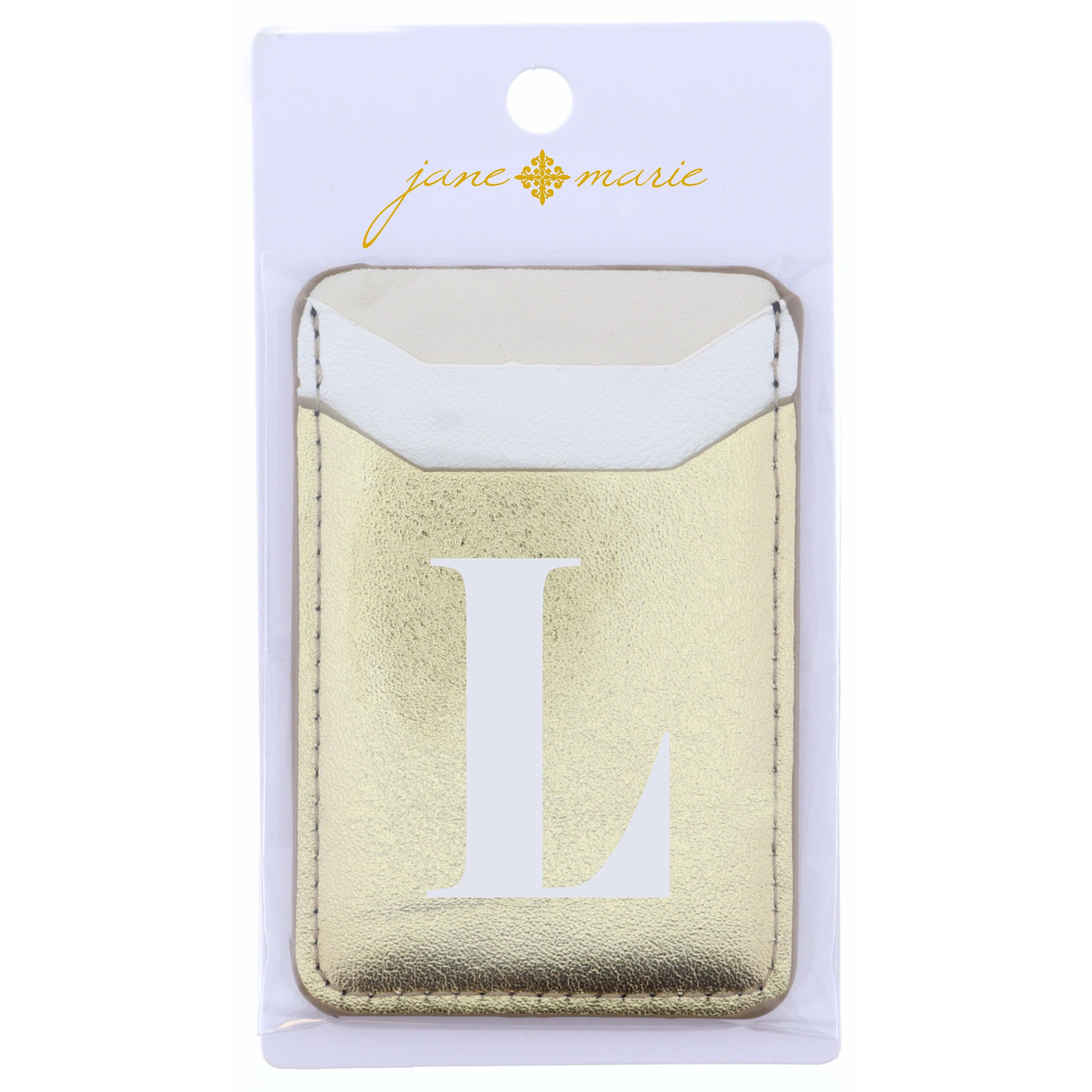 Cream, White, and Gold with Initial L Phone Wallet
