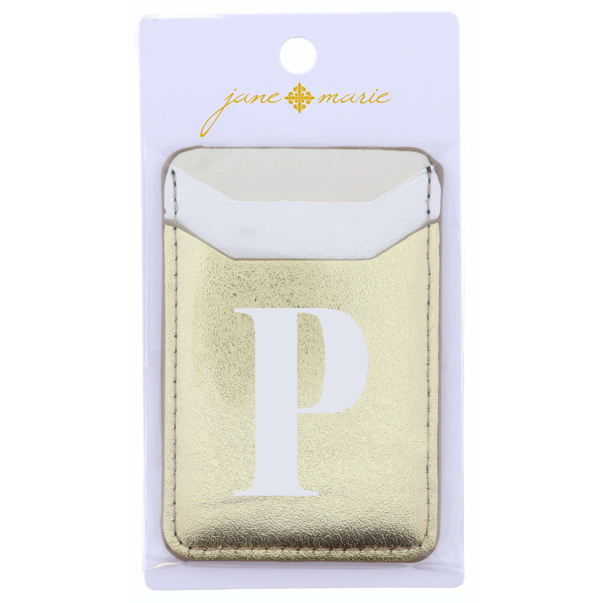 Cream, White, and Gold with Initial P Phone Wallet