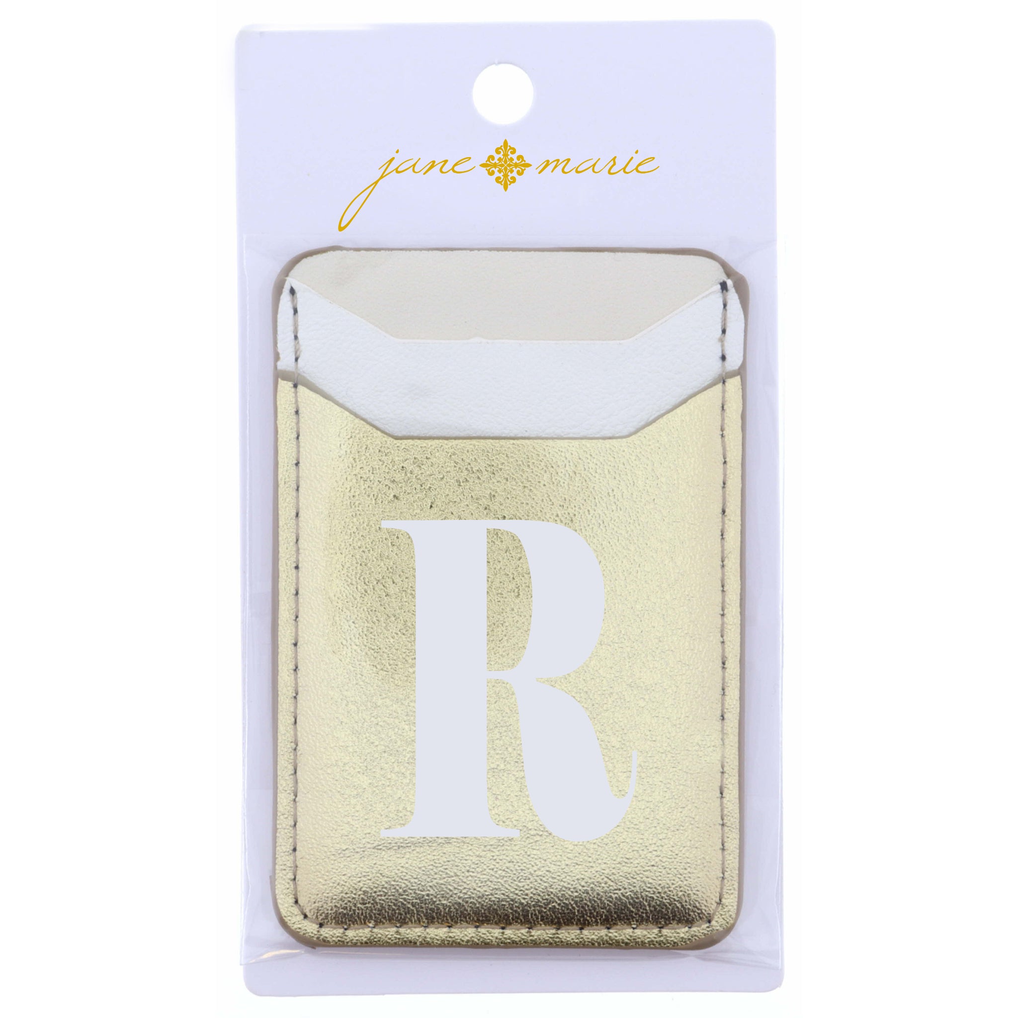 Cream, White, and Gold with Initial R Phone Wallet