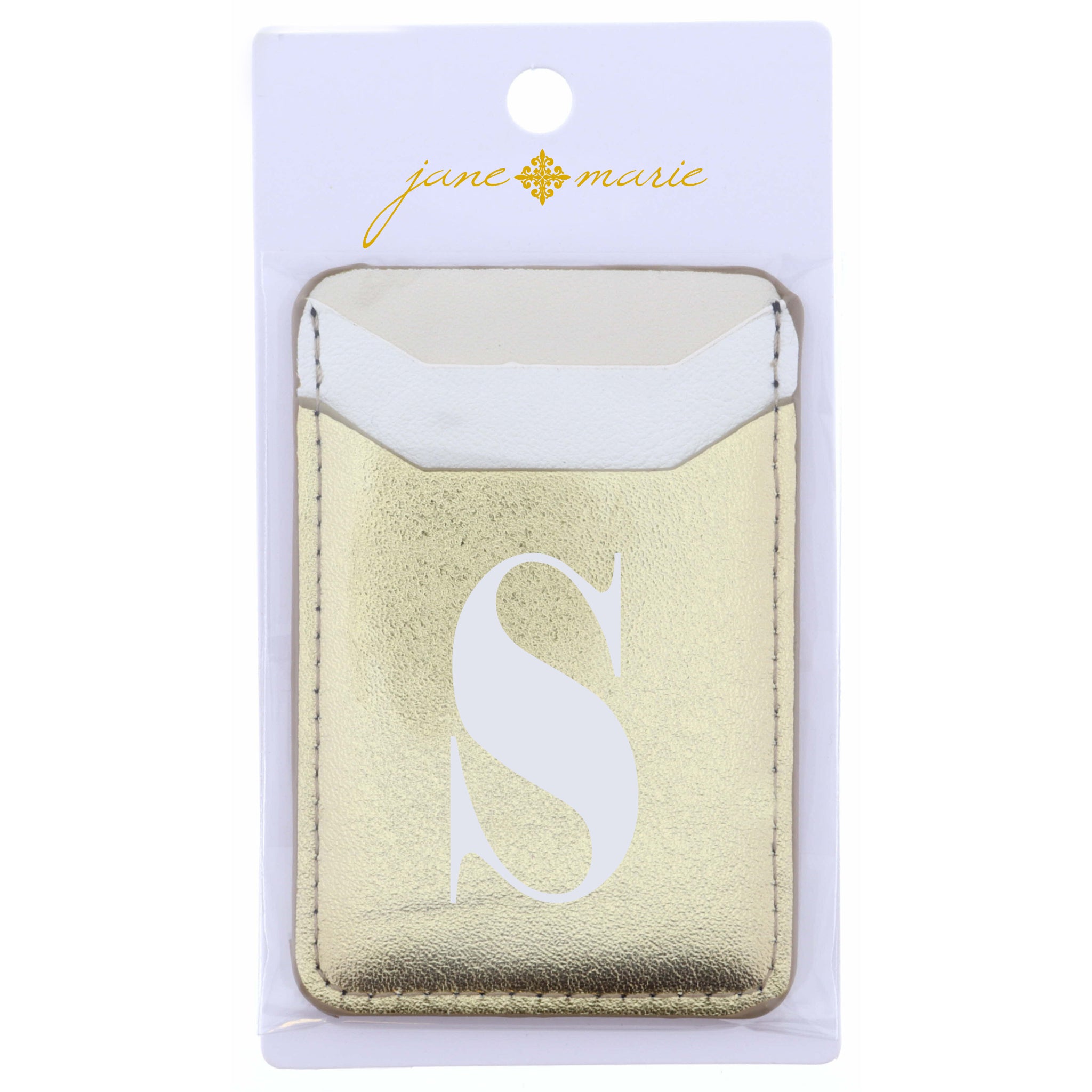 Cream, White, and Gold with Initial S Phone Wallet