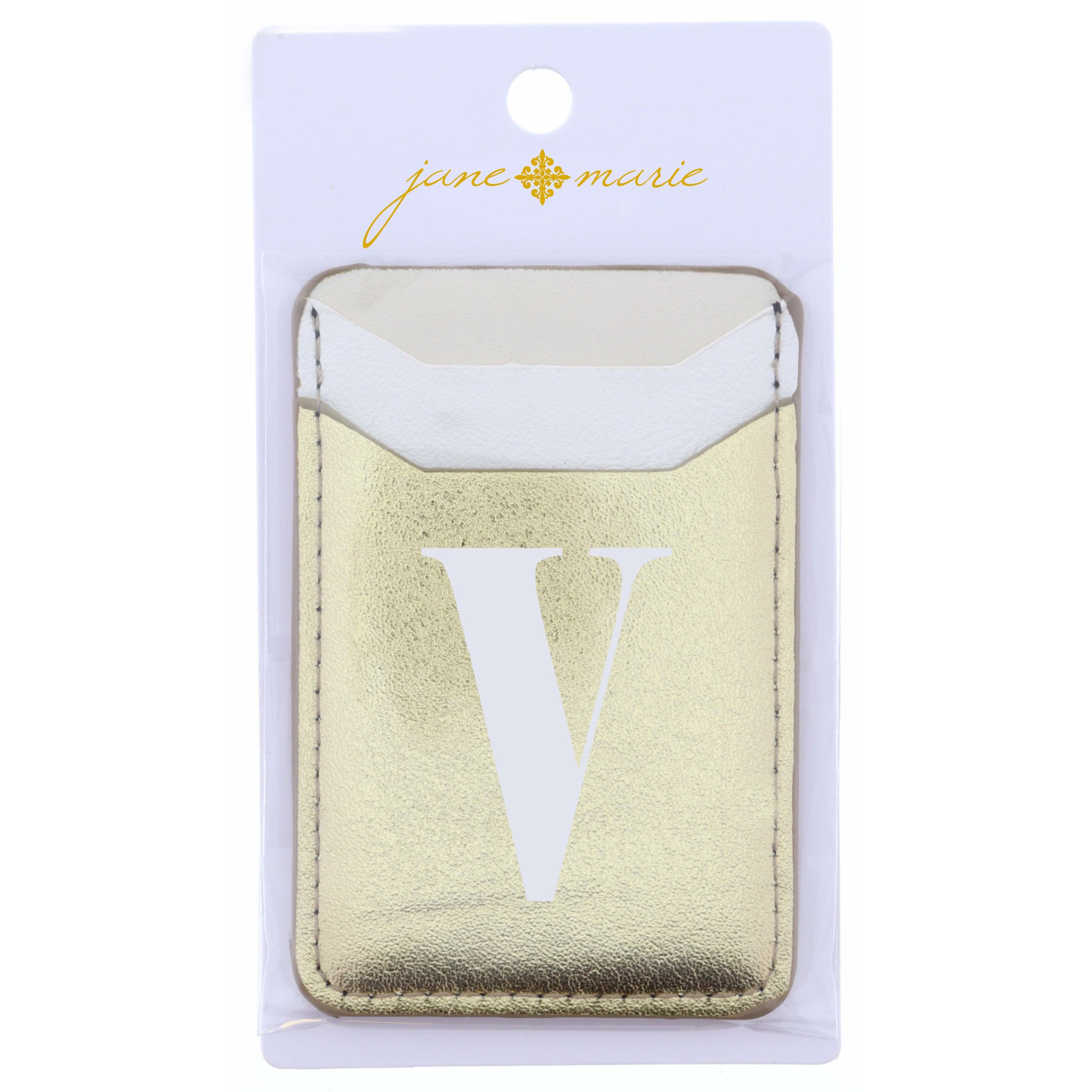 Cream, White, and Gold with Initial V Phone Wallet