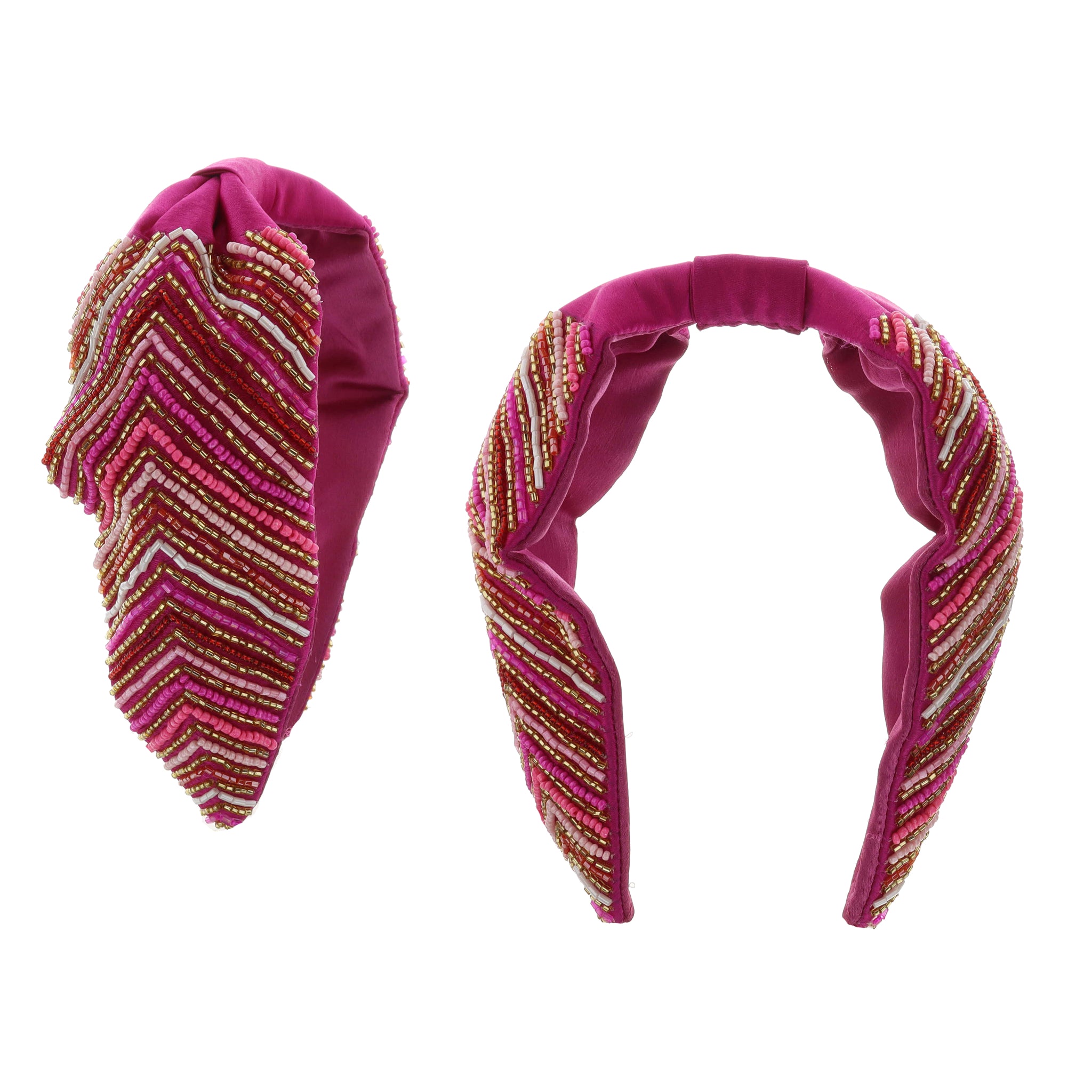 Multi Pinks, Reds, Golds Chevron Stripes on Hot Pink Headband