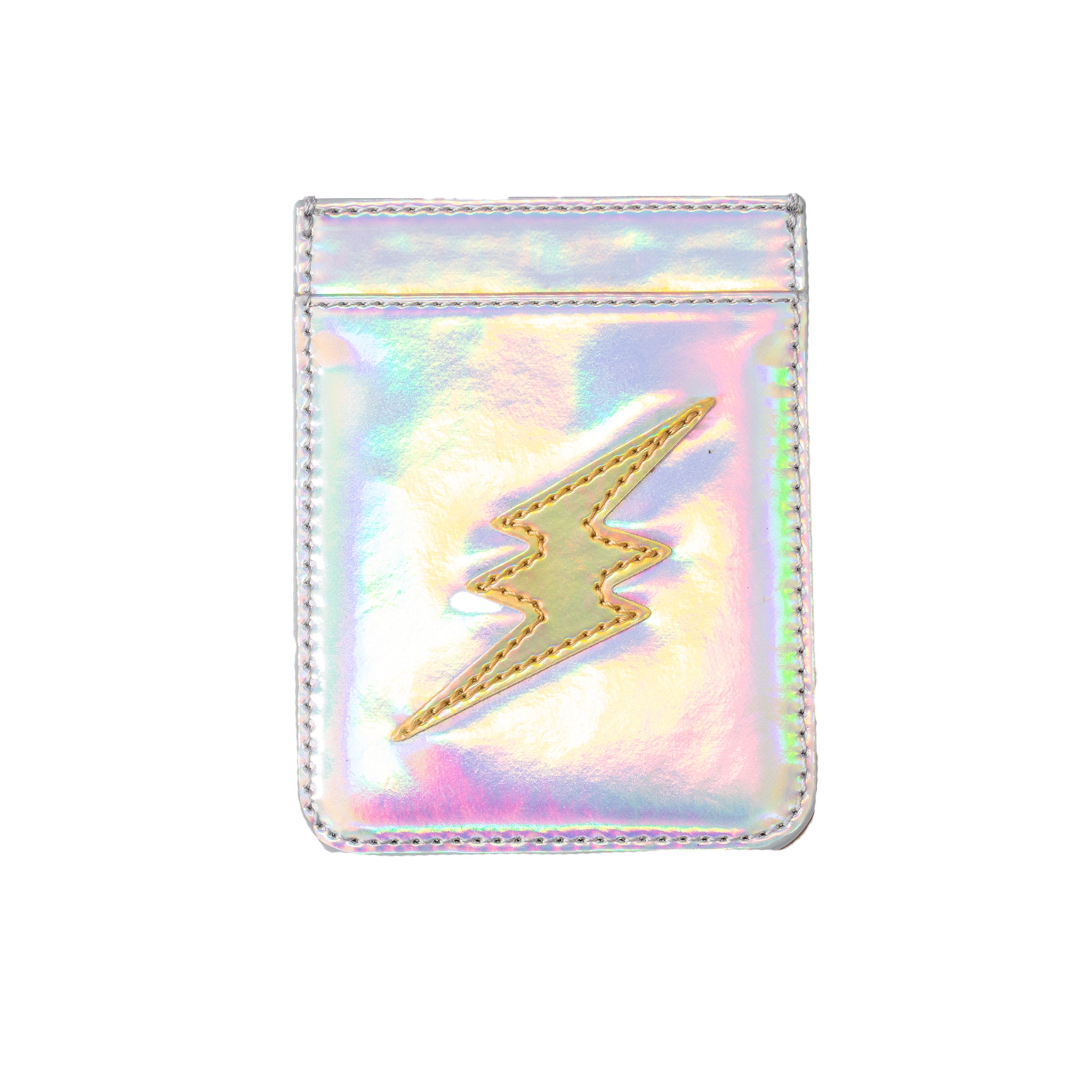 Iridescent Silver with Gold Lightning Bolt Phone Wallet, 2.5" x 3.25"