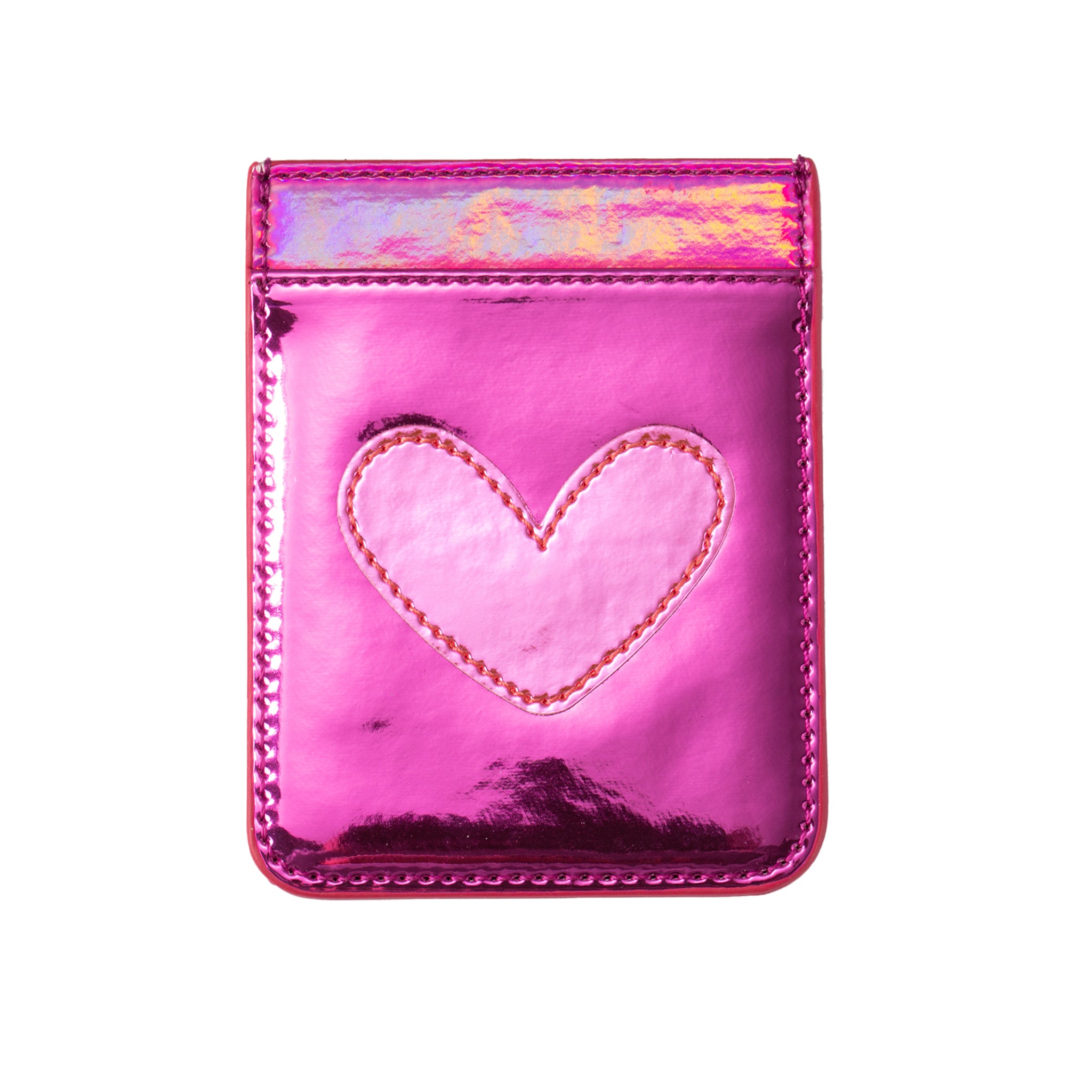 Iridescent Dark Pink with Pink Heart Phone Wallet, 2.5" x 3.25"