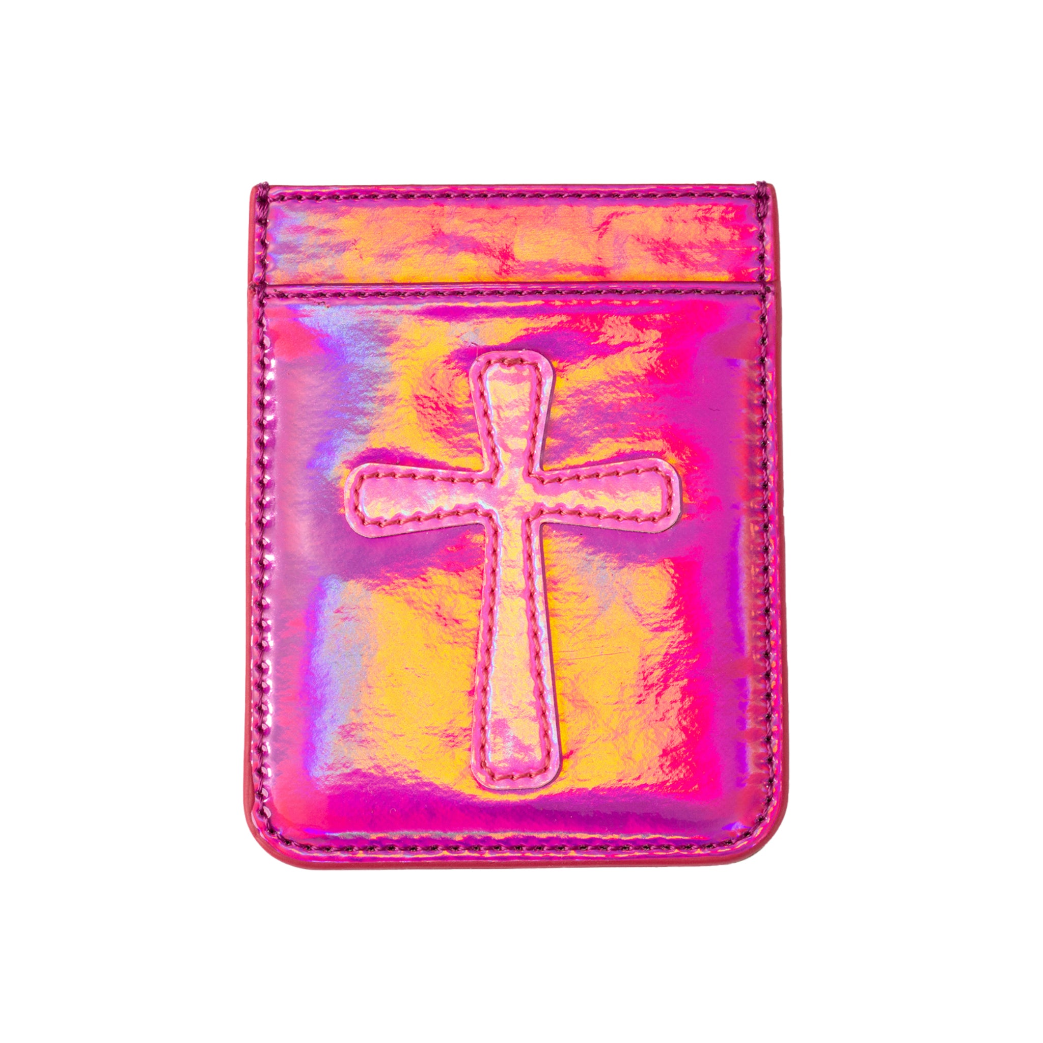 Iridescent Dark Pink with Hot Pink Cross Phone Wallet, 2.5" x 3.25"