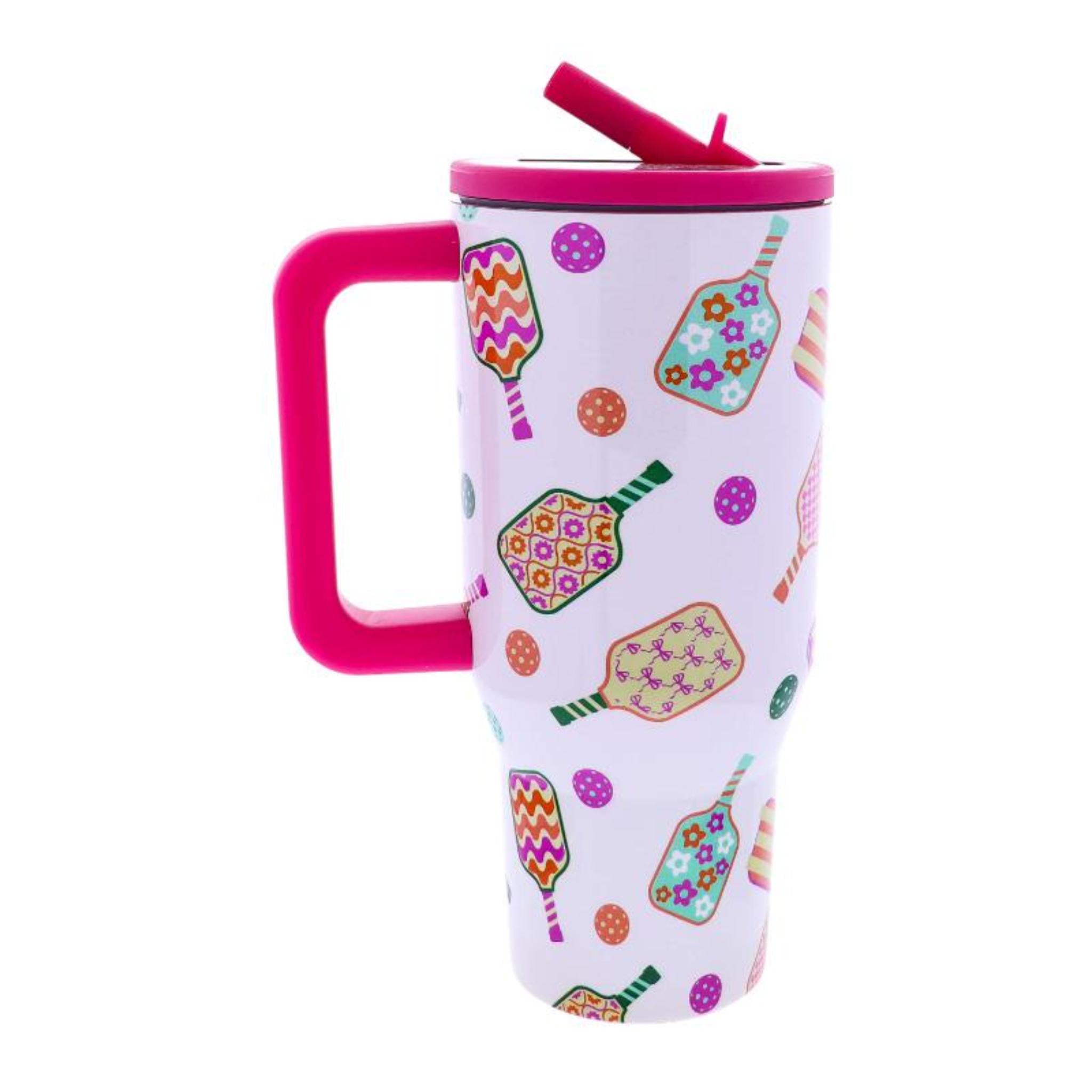 Pickle Ball 30 Oz. Tumbler With Flip Straw and Handle