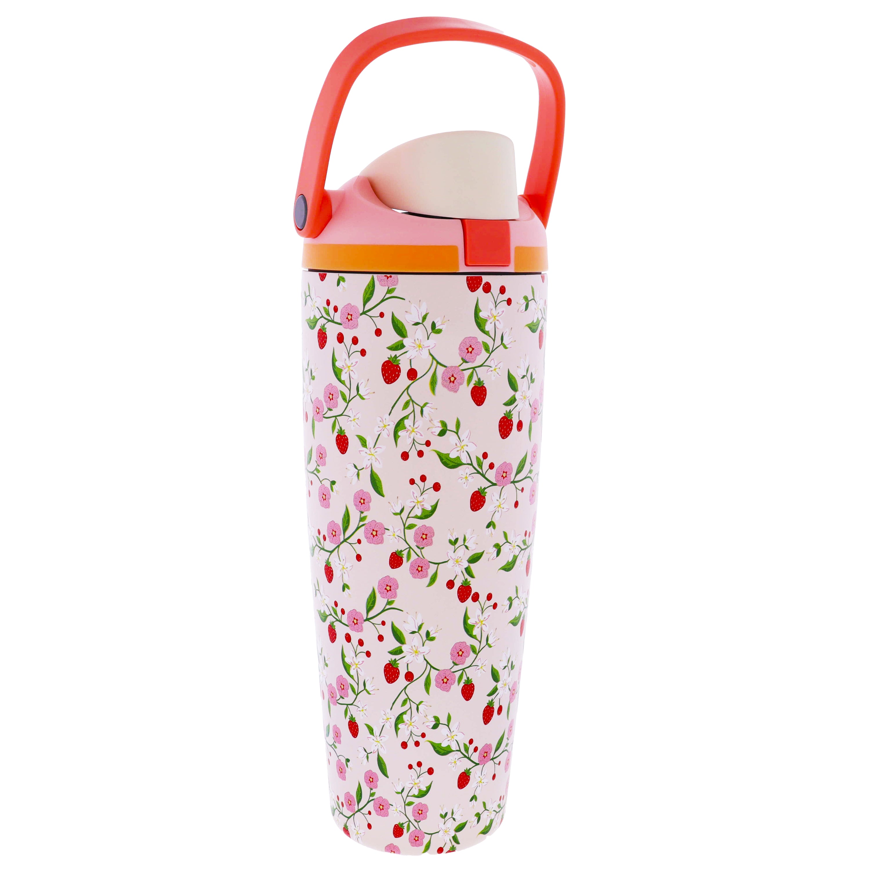 Berry Bloom 30 Oz. Water Bottle with Bucket Handle and Straw Cap