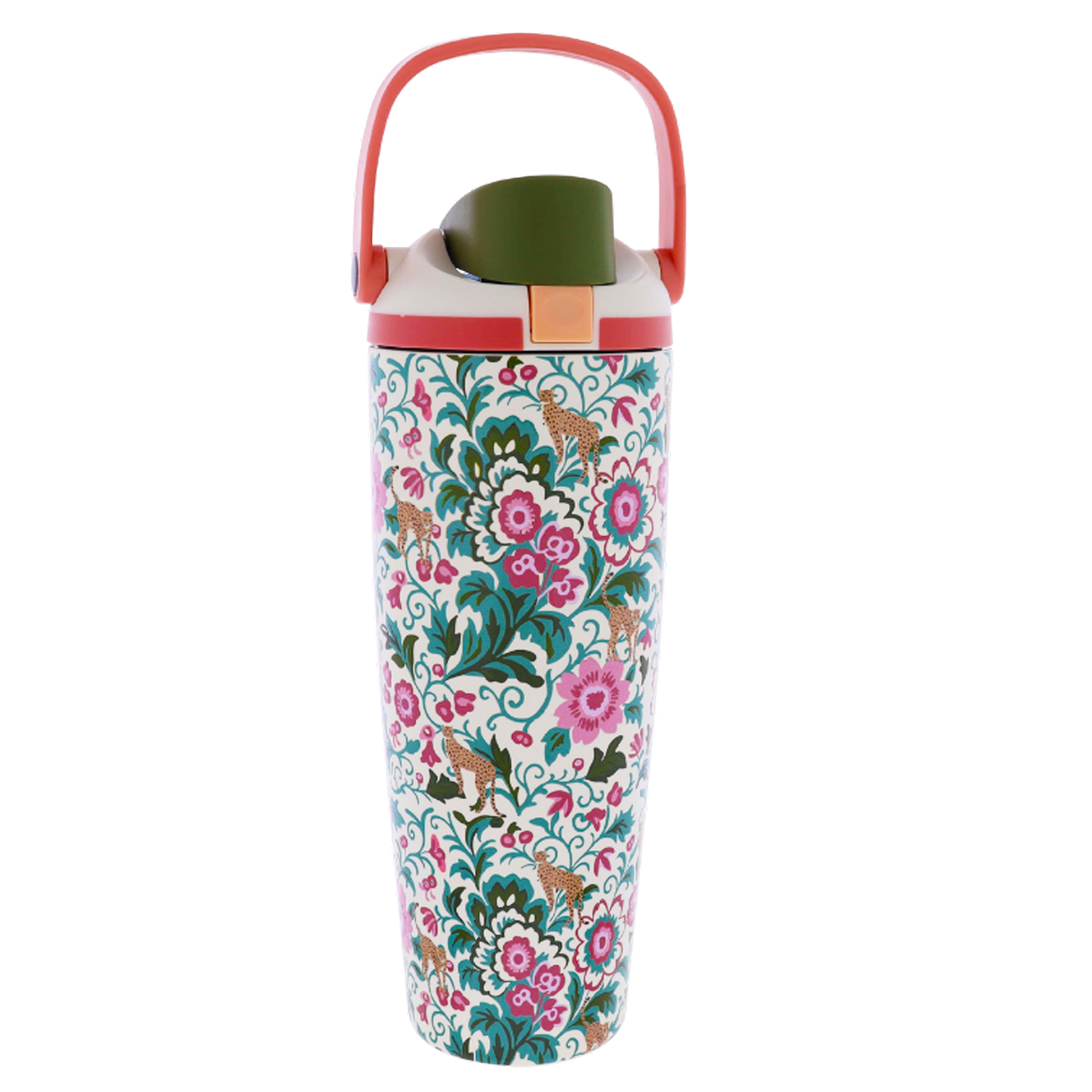 Wild Blooms 30 Oz. Water Bottle with Bucket Handle and Straw Cap