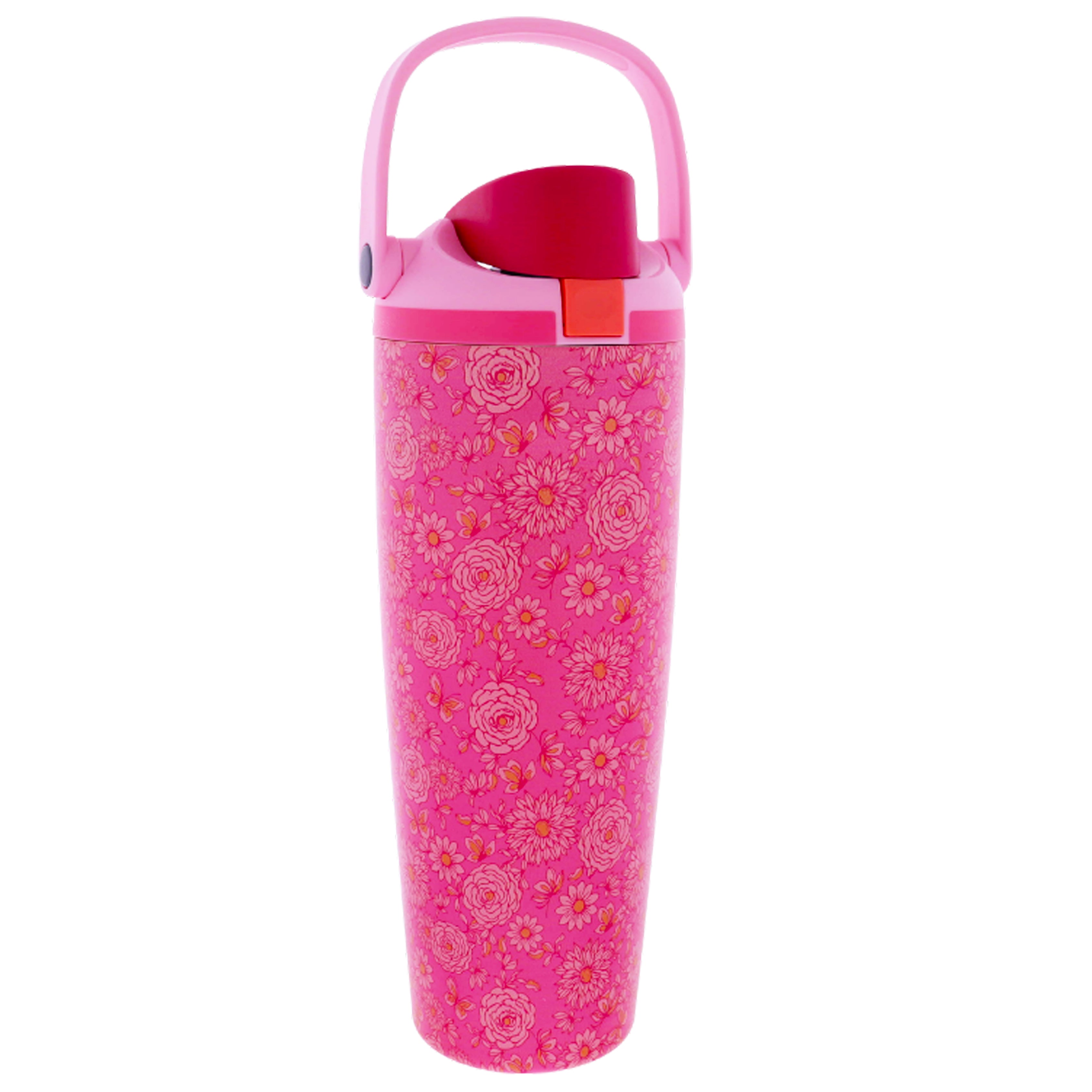 Butterfly Floral 30 Oz. Water Bottle with Bucket Handle and Straw Cap