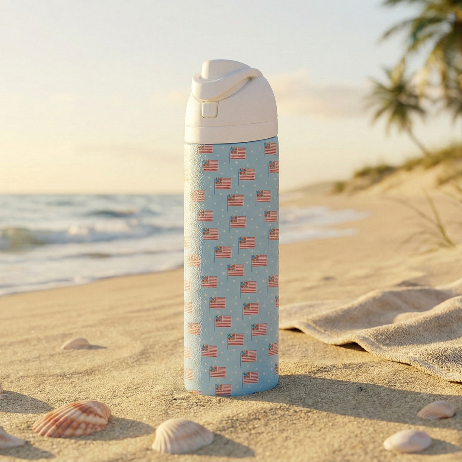 American Bloom 24 oz. Water Bottle | American Flag Stainless Steel with Straw Cap