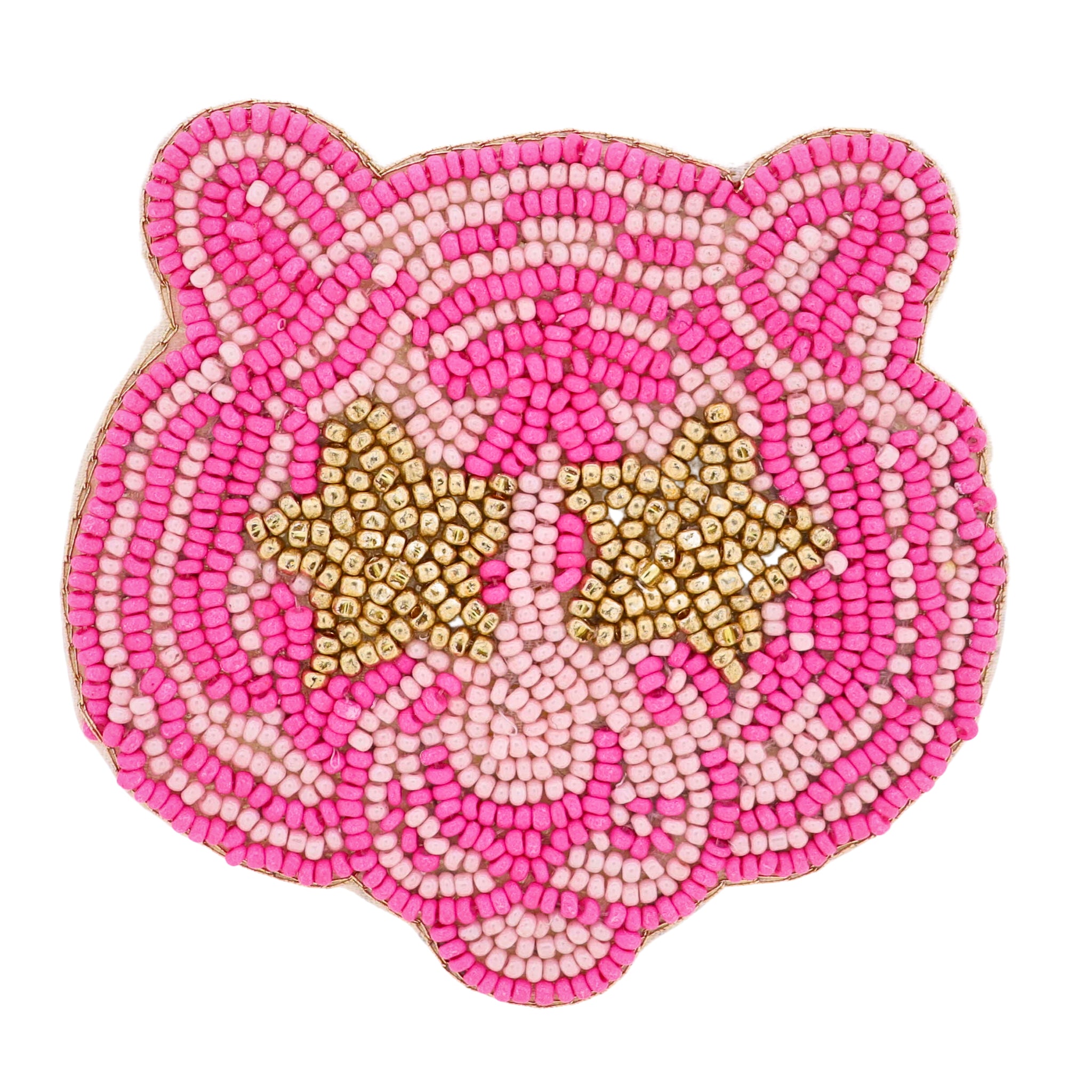Tiger Hot Pink, Pink, & Gold Beaded Brooch