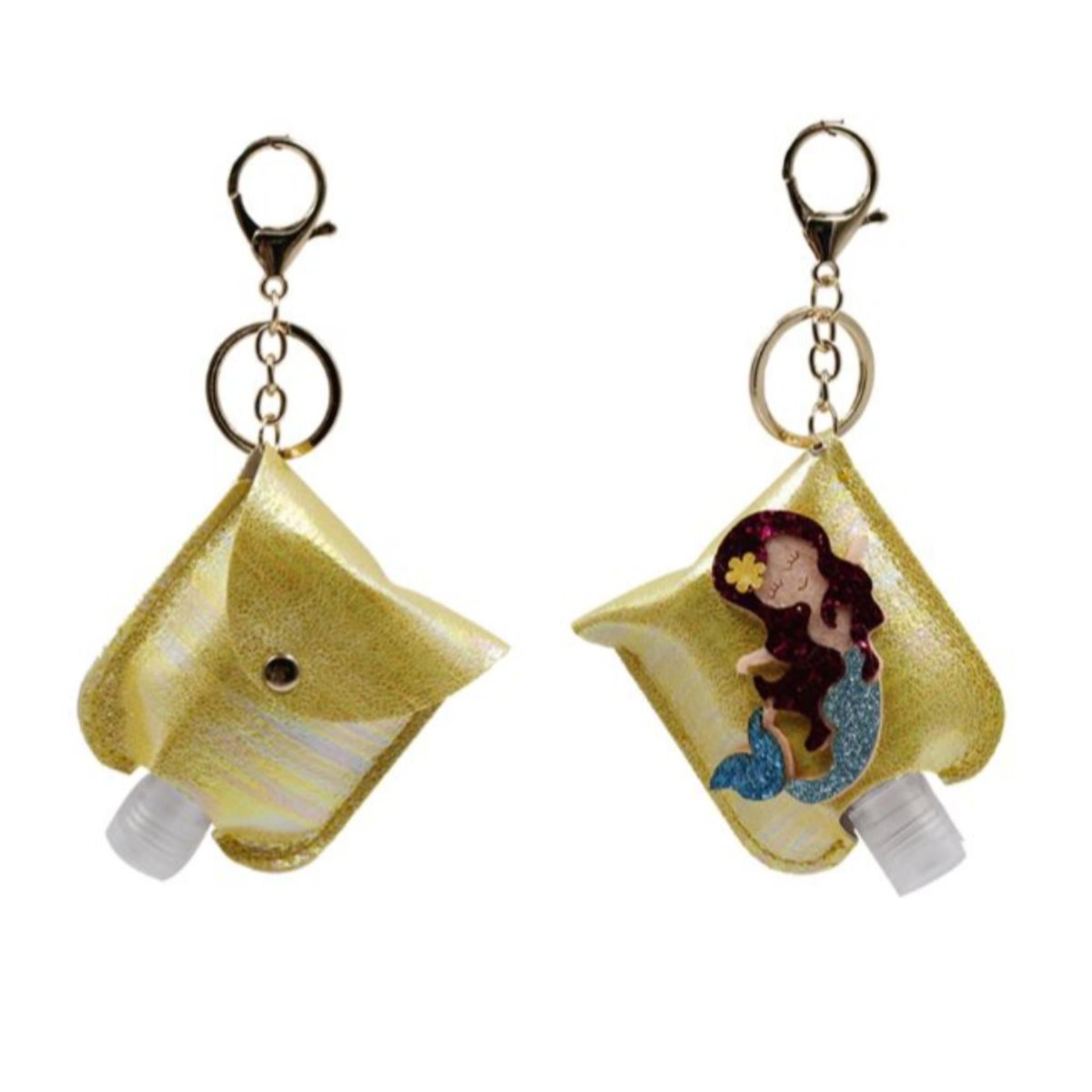 Yellow with Mermaid Hand Sanitizer Holder Keychain