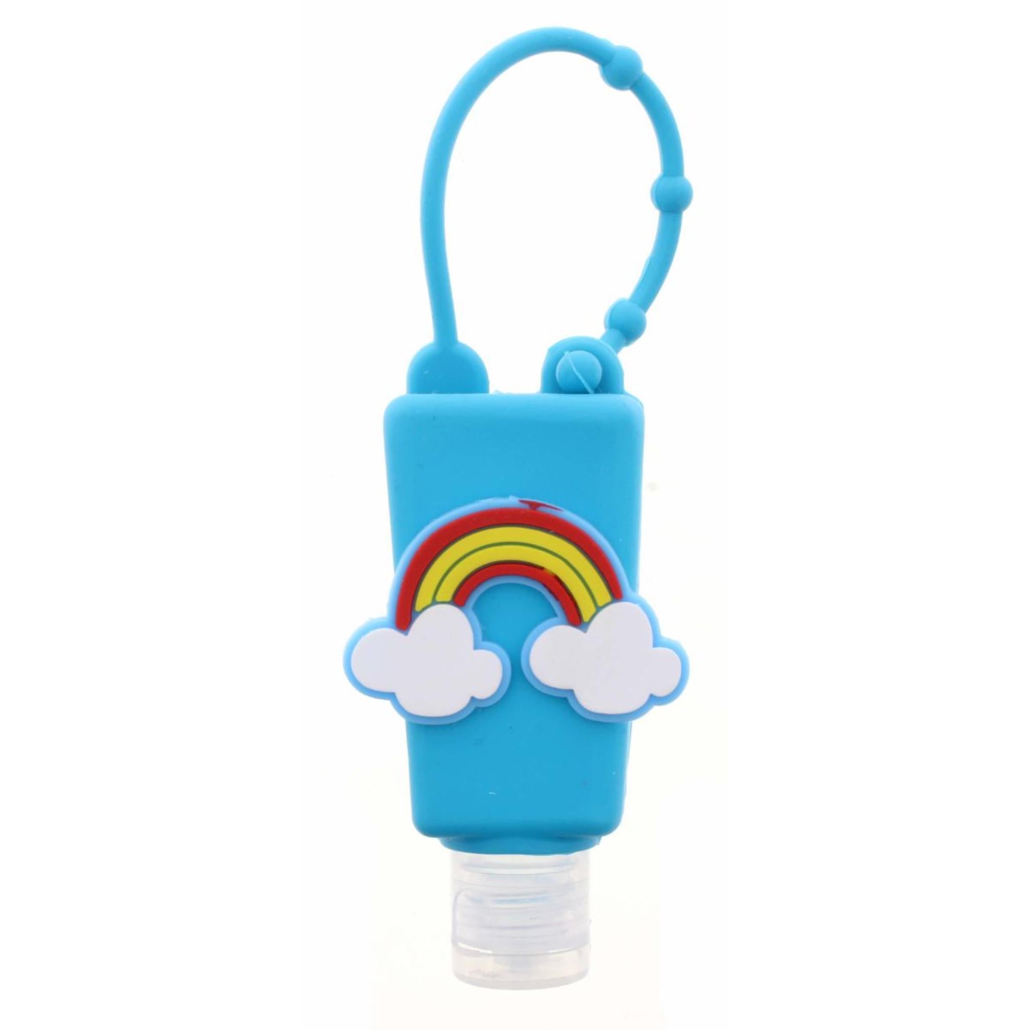 Blue Silicone with Rainbow Hand Sanitizer Holder with Fillable Bottle Keychain