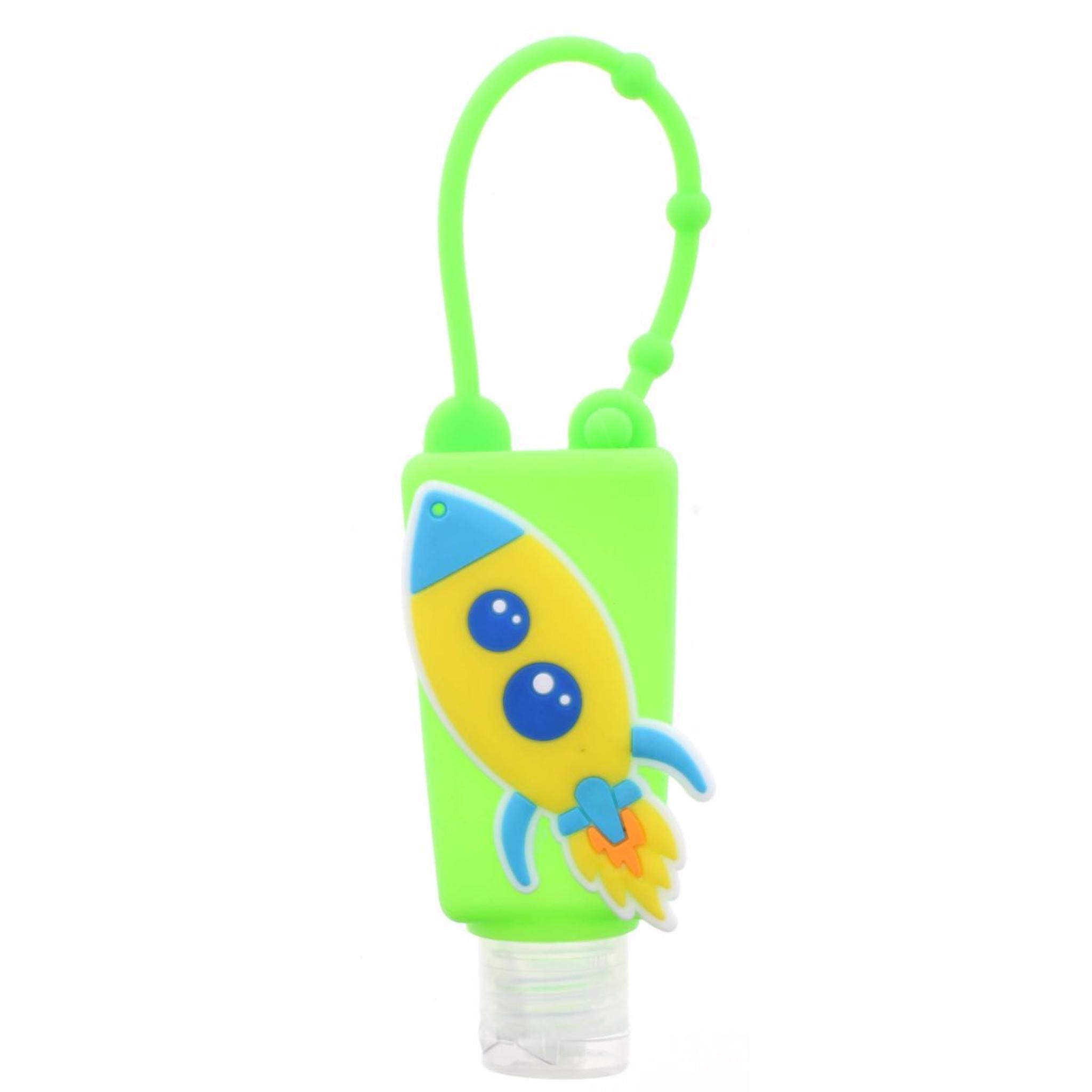 Green Silicone with Rocket Ship Hand Sanitizer Holer with Fillable Bottle Keychain