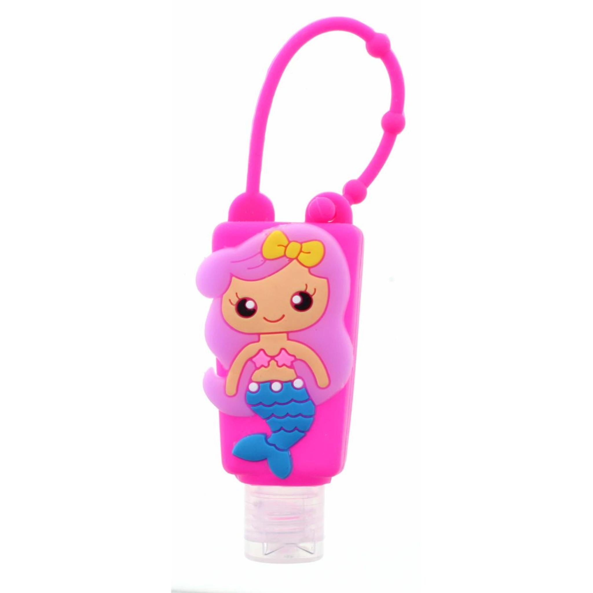 Hot Pink Silicone with Mermaid Hand Sanitizer Holder with Fillable Bottle Keychain