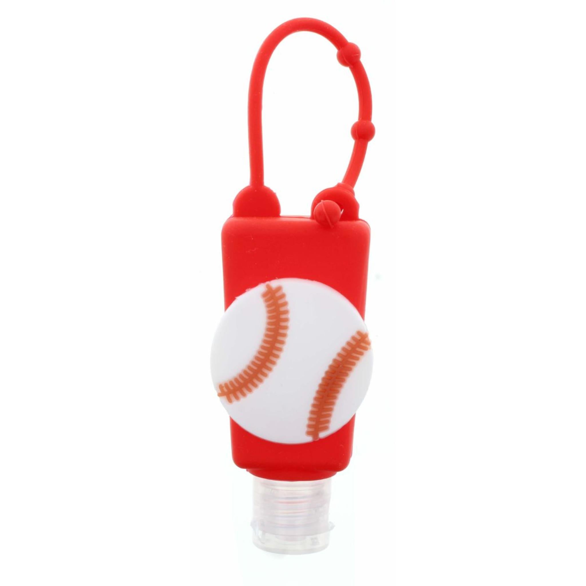 Red Silicone with Baseball Hand Sanitizer Holder with Fillable Bottle Keychain
