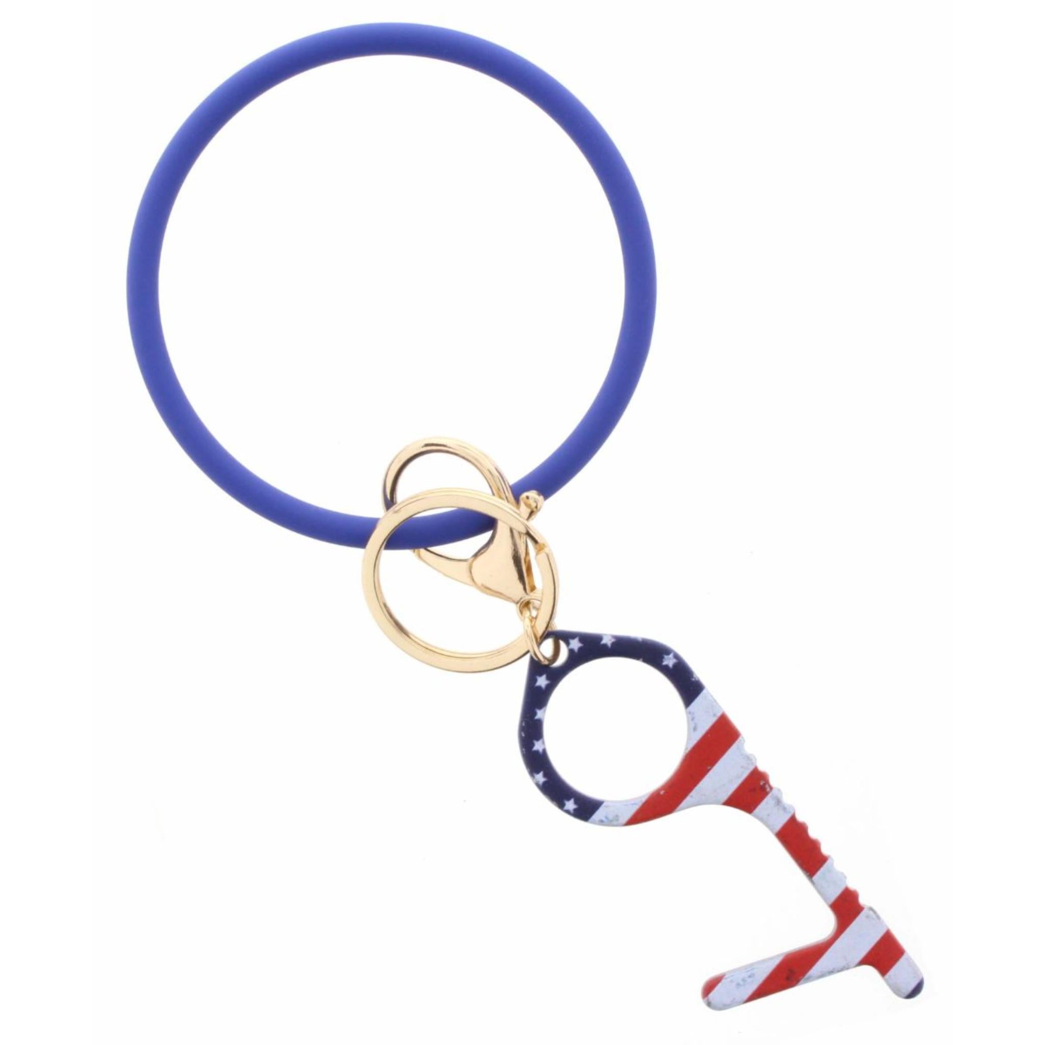 Royal Coated Metal Bangle with American Flag Touchless Key Keychain