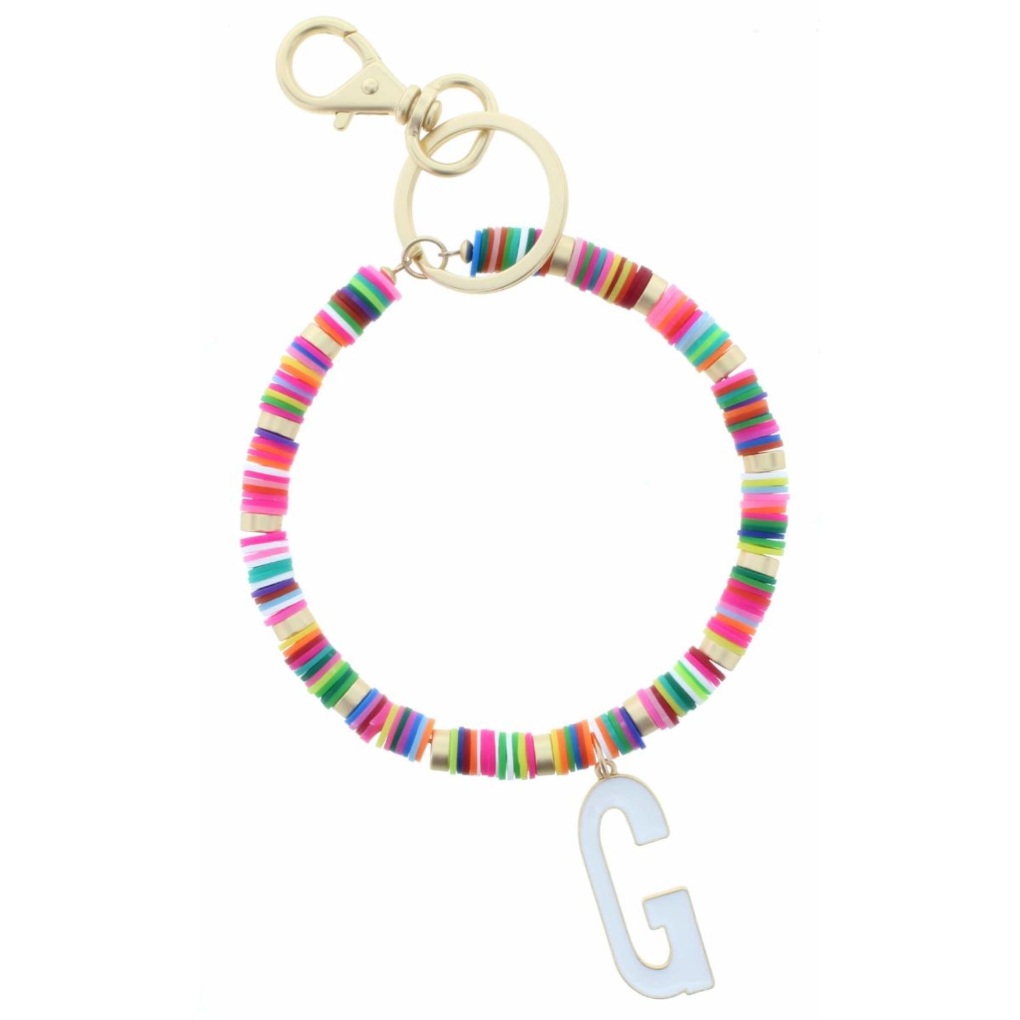 White "G" Initial with Multi Sequin Discs Keychain
