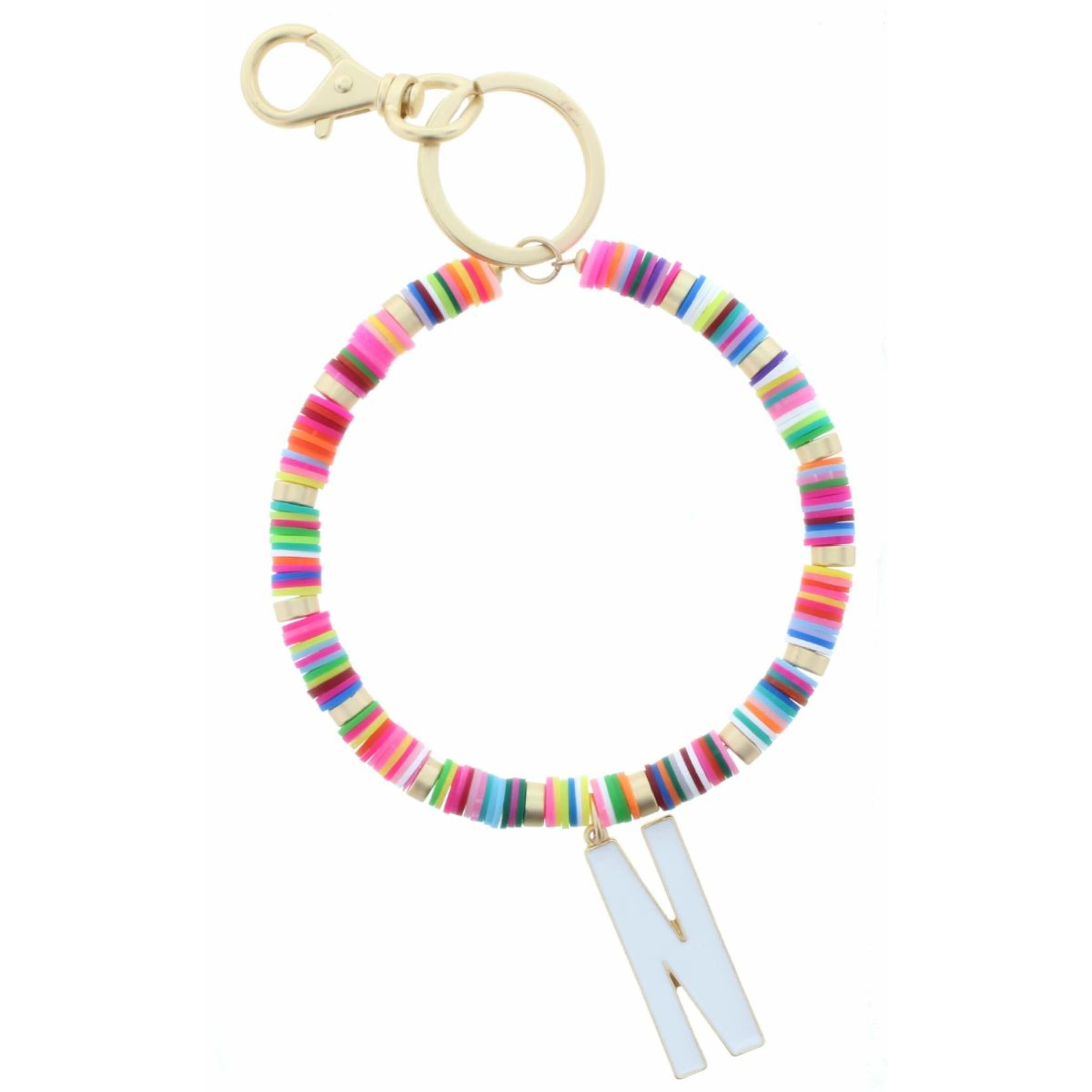 White "N" Initial with Multi Sequin Discs Keychain