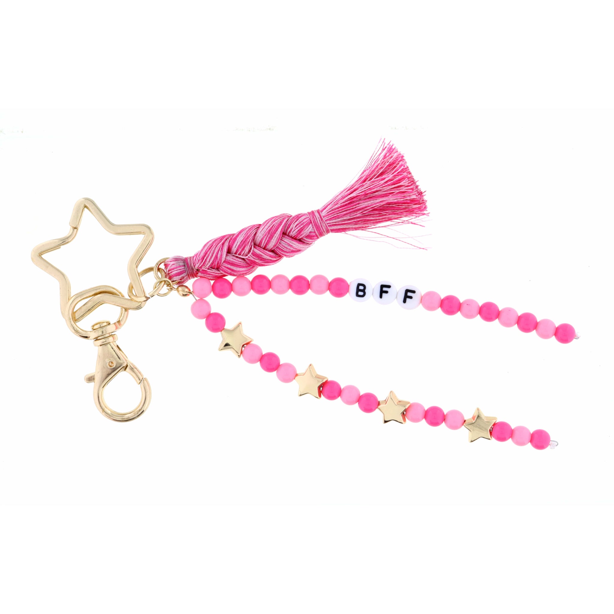Kids Star Key Ring, Pink Beaded Strands, "BFF" Keychain