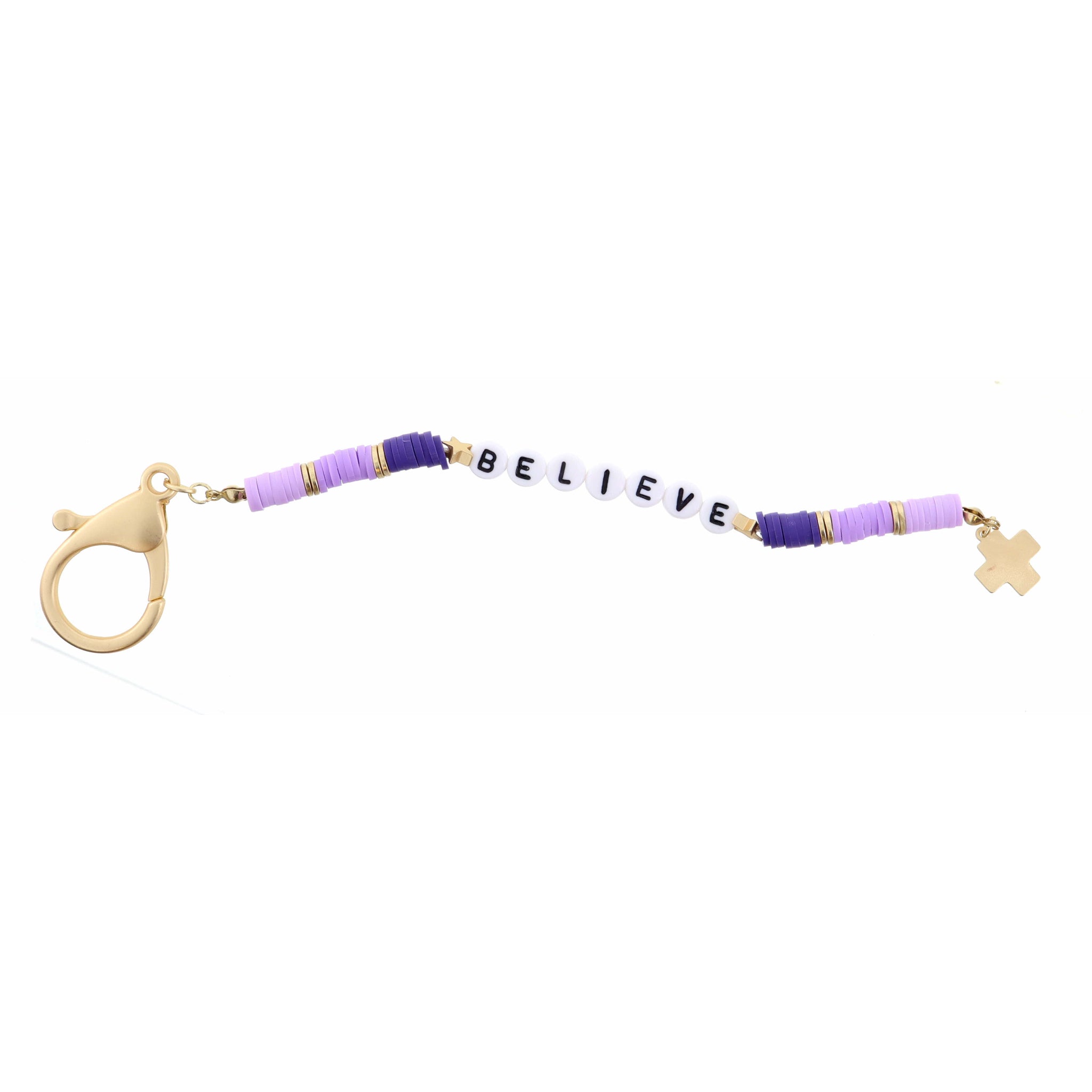 Kids Multi Color Block Rubber Sequin "Believe" Keychain