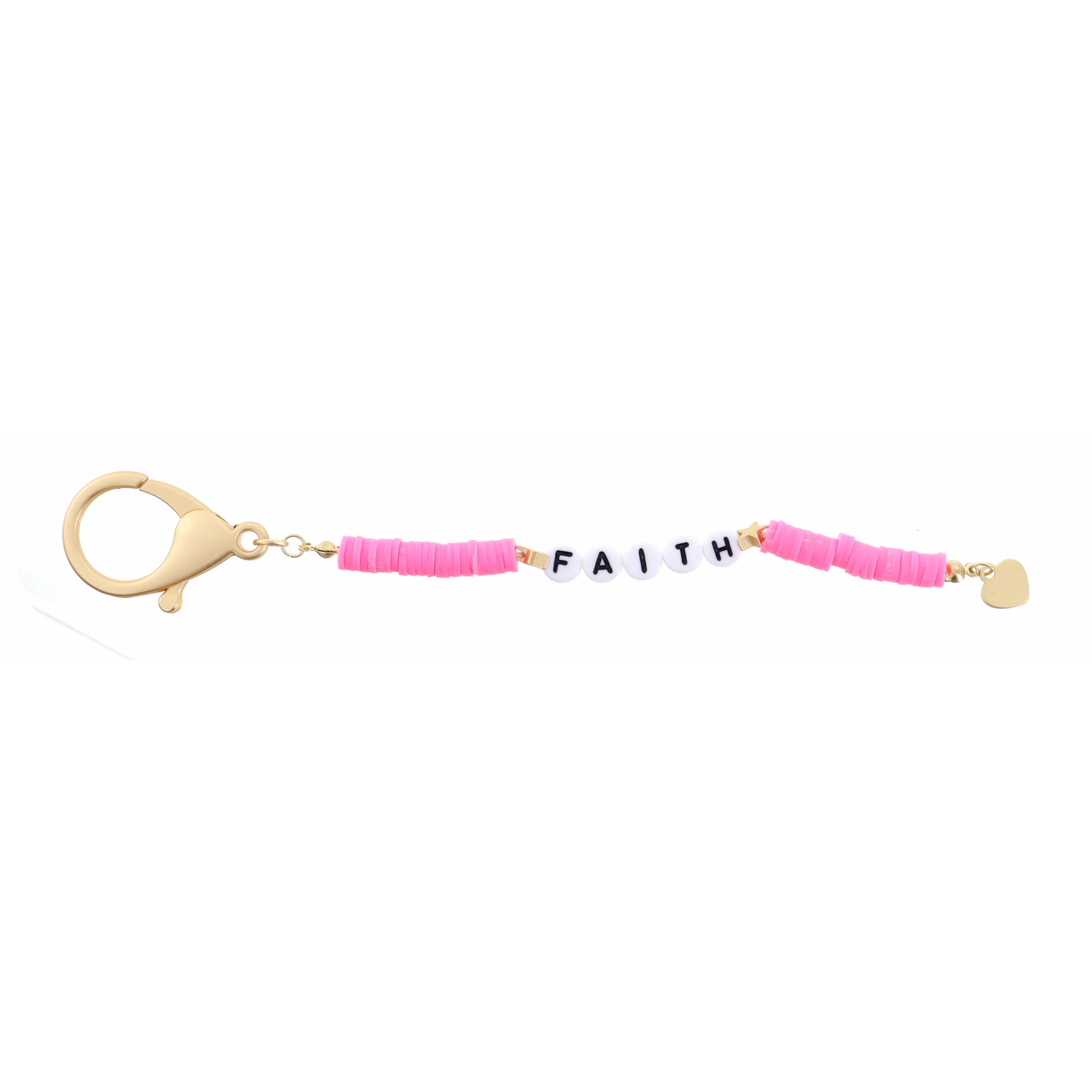 Kids Hot Pink Rubber Sequins "Faith" Keychain