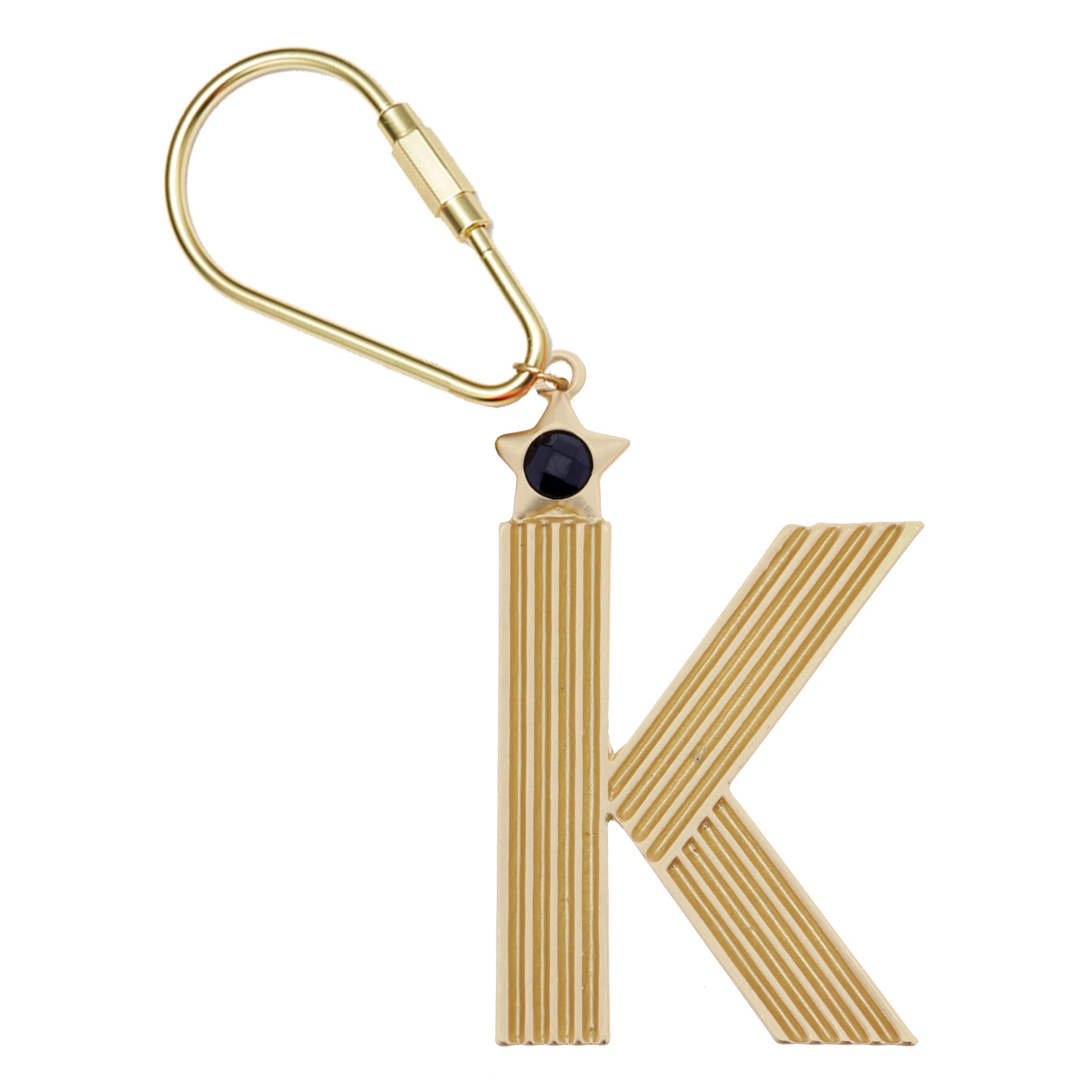 Gold "K" with Jet Crystal Keychain
