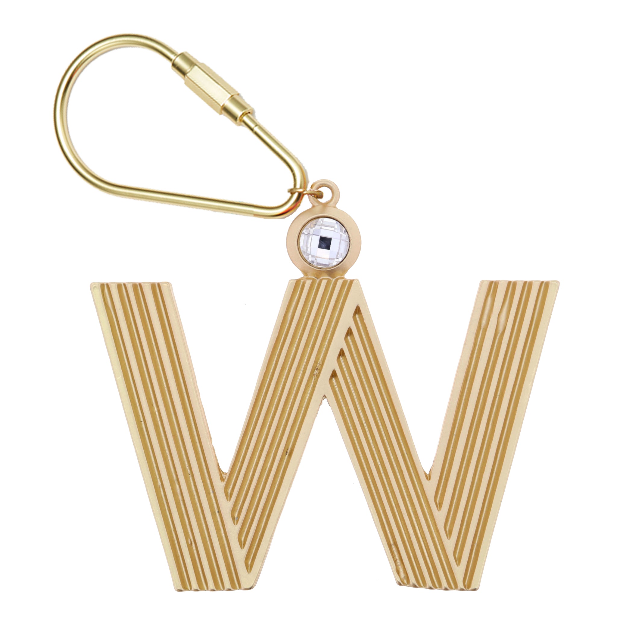 Gold "W" with Clear Crystal Keychain