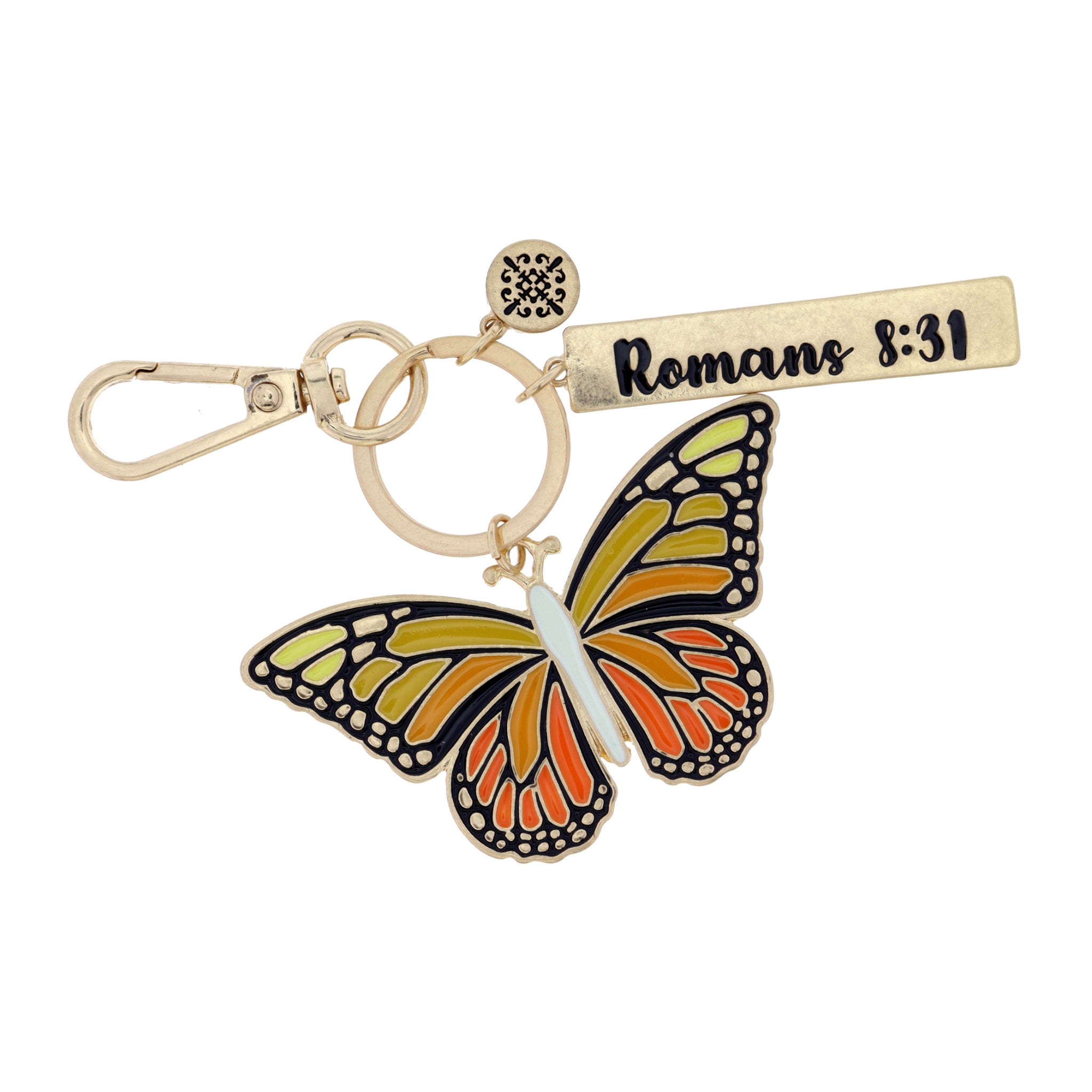 Butterfly, "Romans 8:31" Bar Keychain