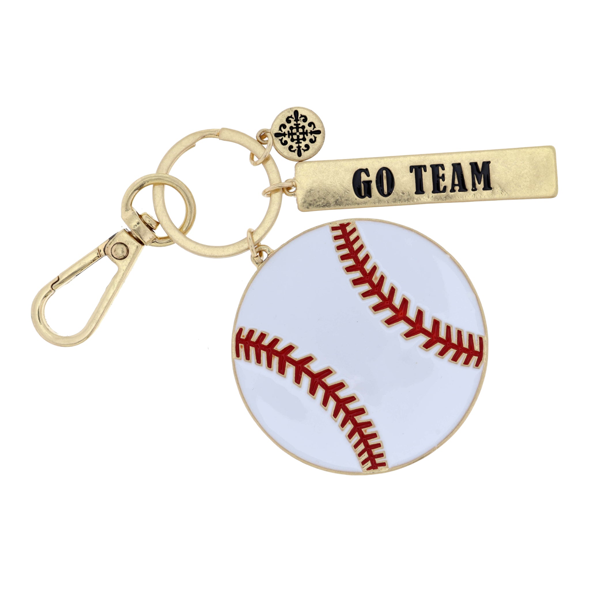 Baseball, "Go Team" Bar Keychain