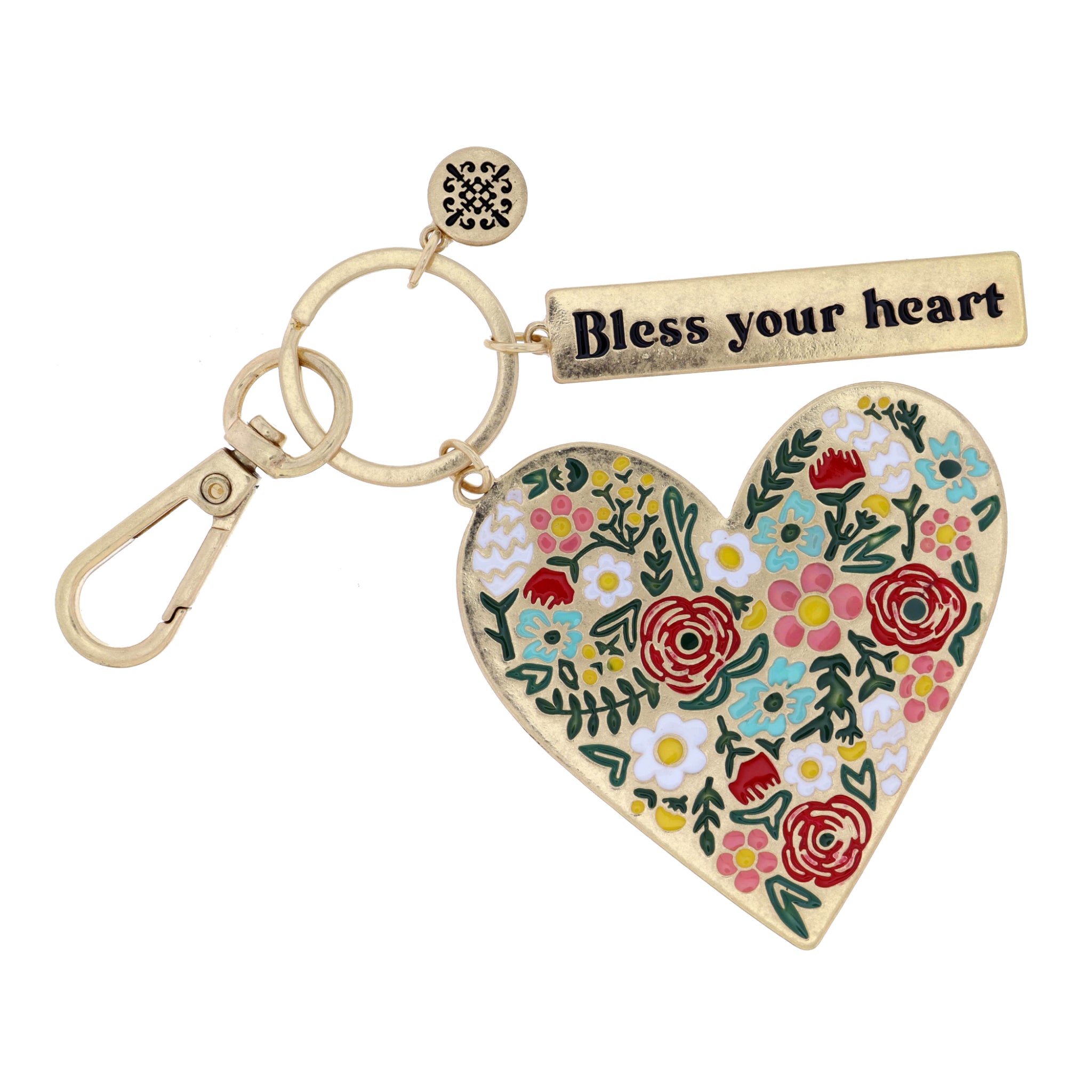 Floral Heart, "Bless Your Heart" Bar Keychain
