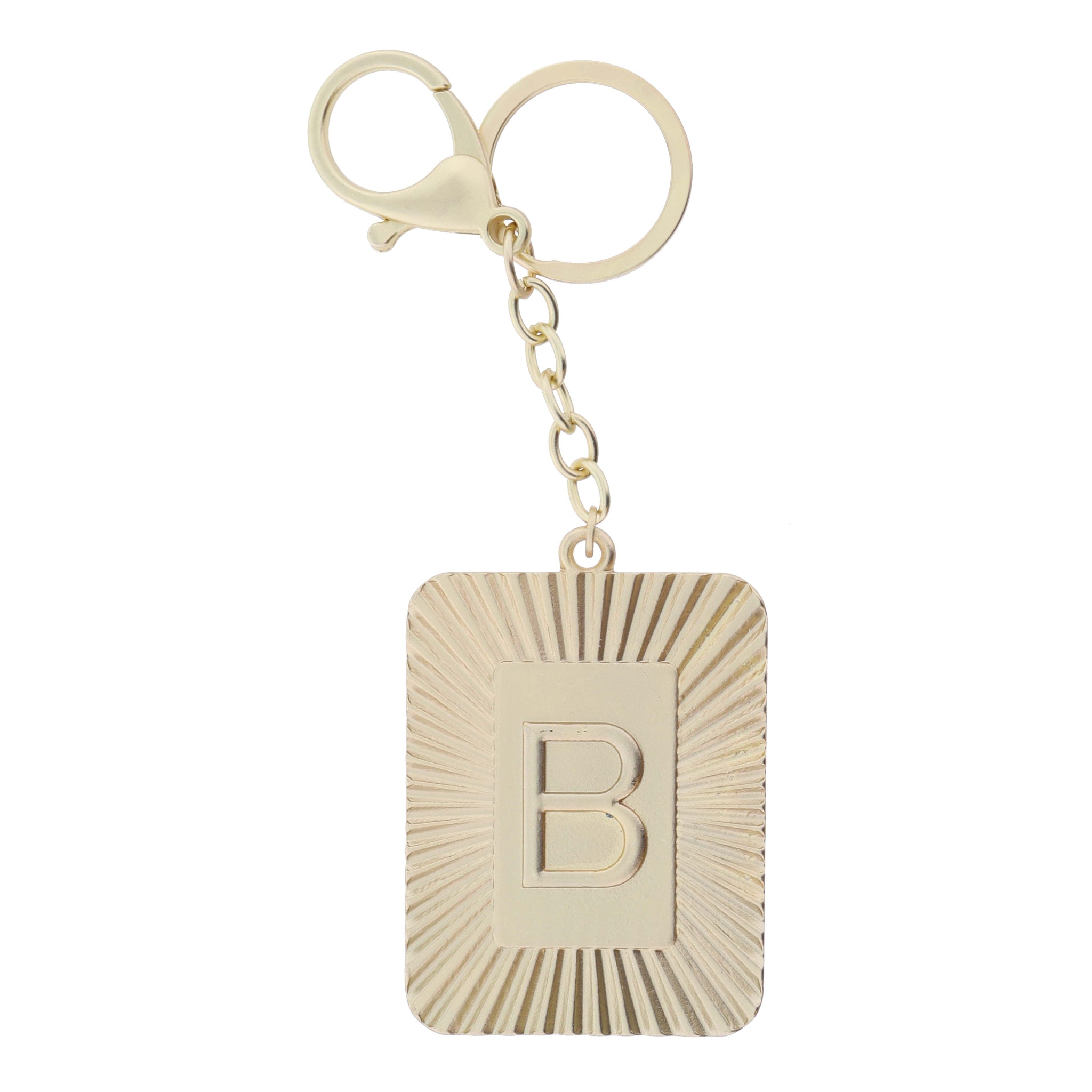 Gold Sunburst Textured Rectangle with "B" Initial Center Plate Keychain